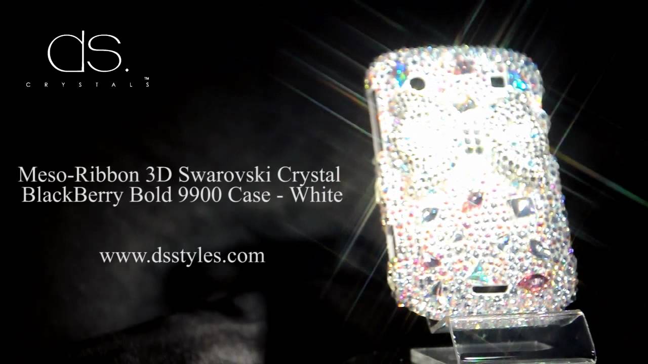 Dsstyles meso-ribbon 3d swarovski crystal blackberry bold 9900 phone case - white