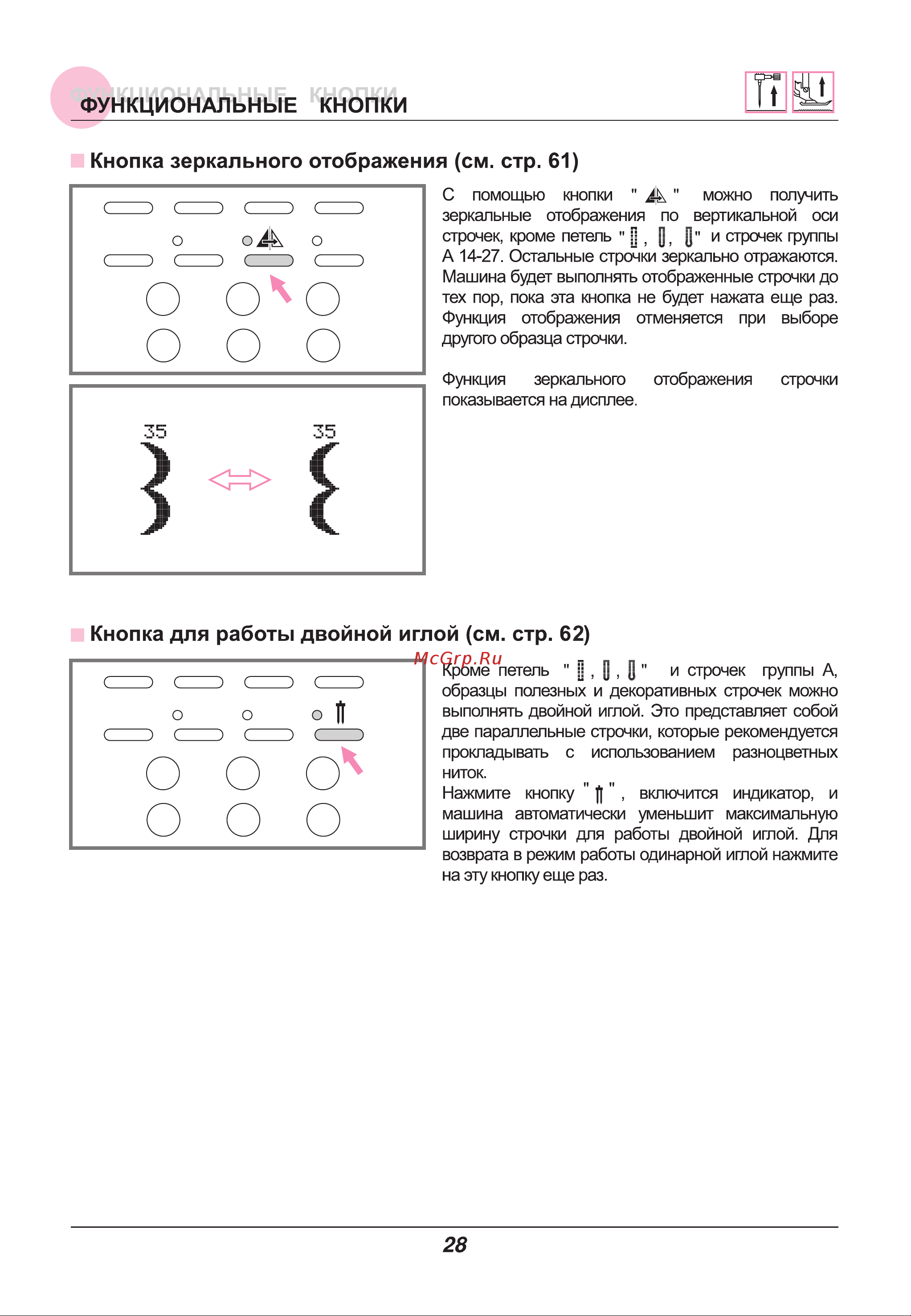 Astralux 9910 [33/86] Кнопка для работы двойной иглои см стр 62