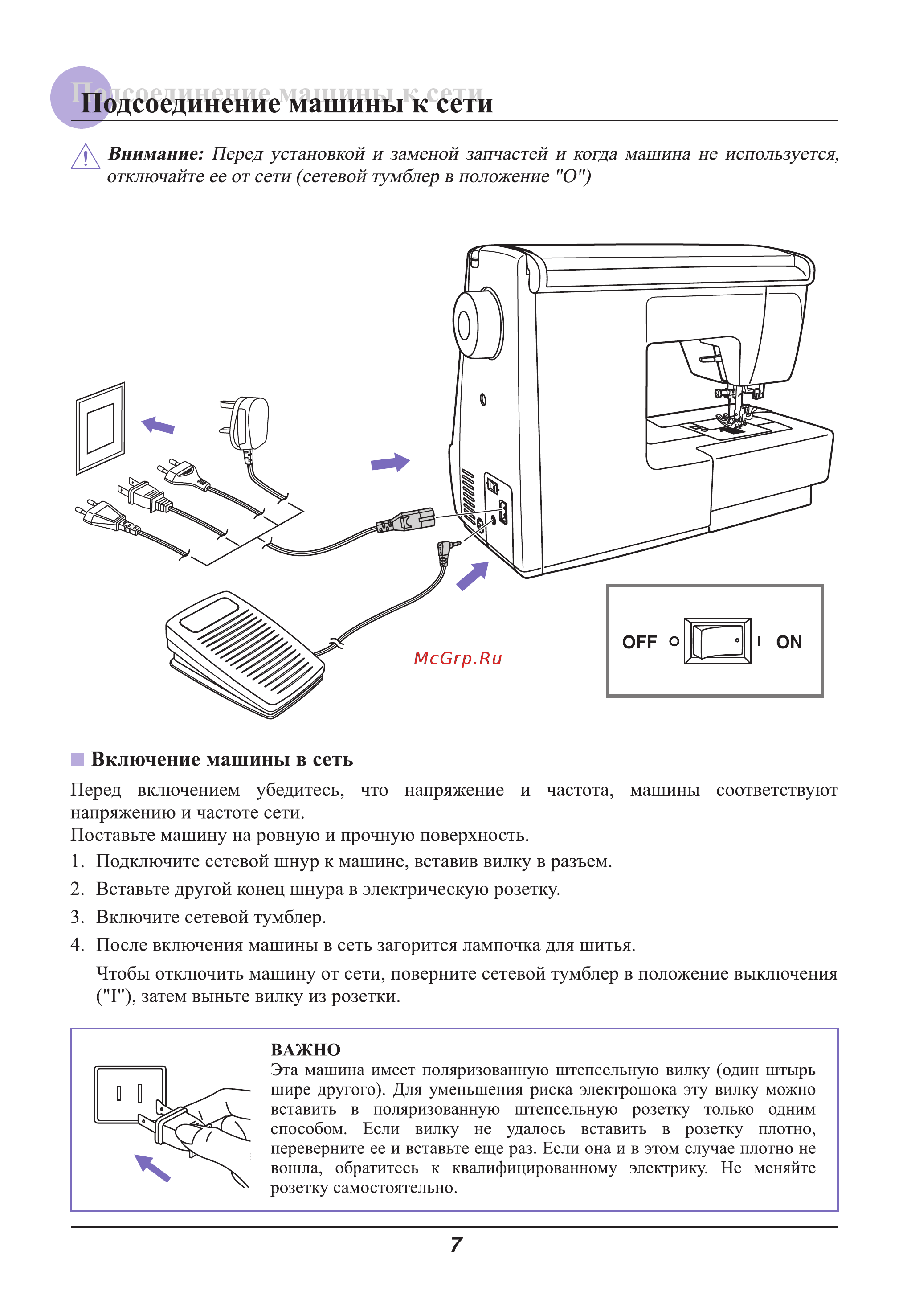 Astralux 9800 / 9810 [12/79] Подсоединение машины к сети