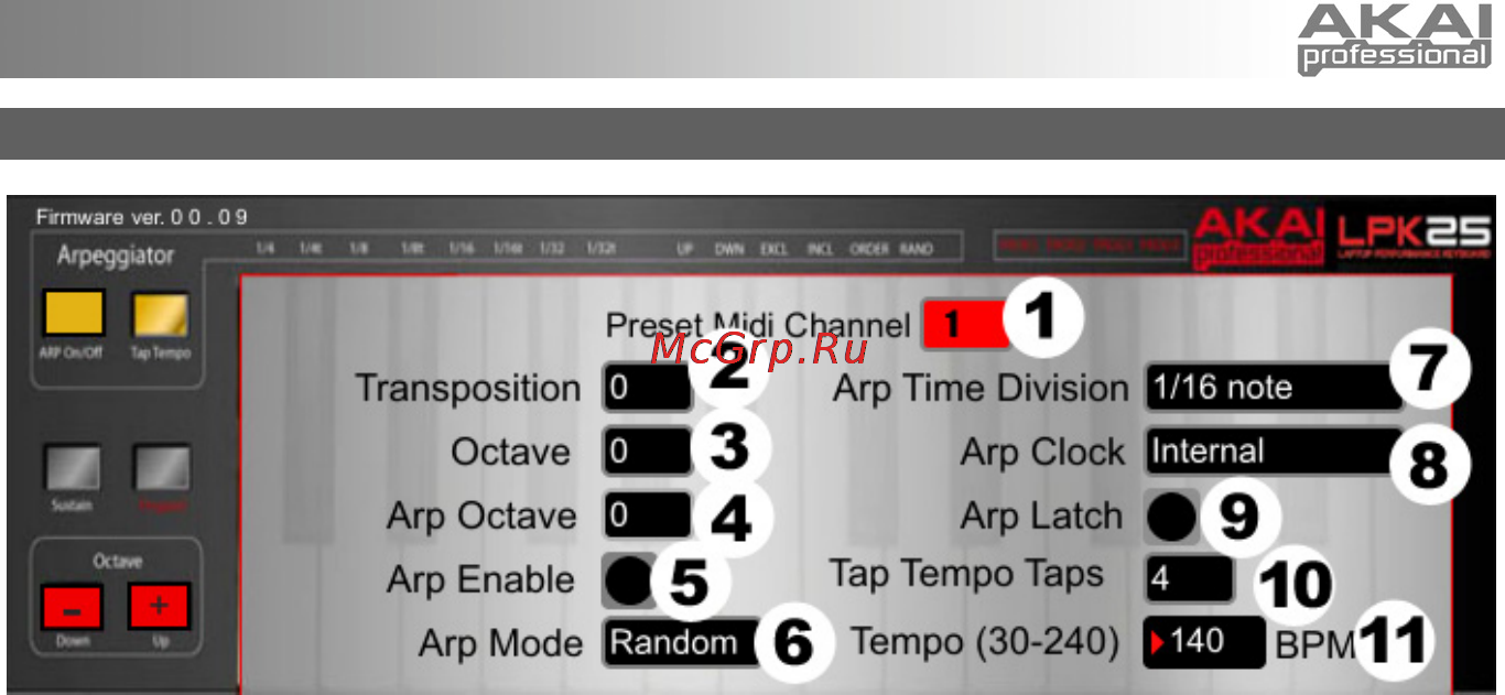 Akai LPK25 [4/7] Редактирование пресета