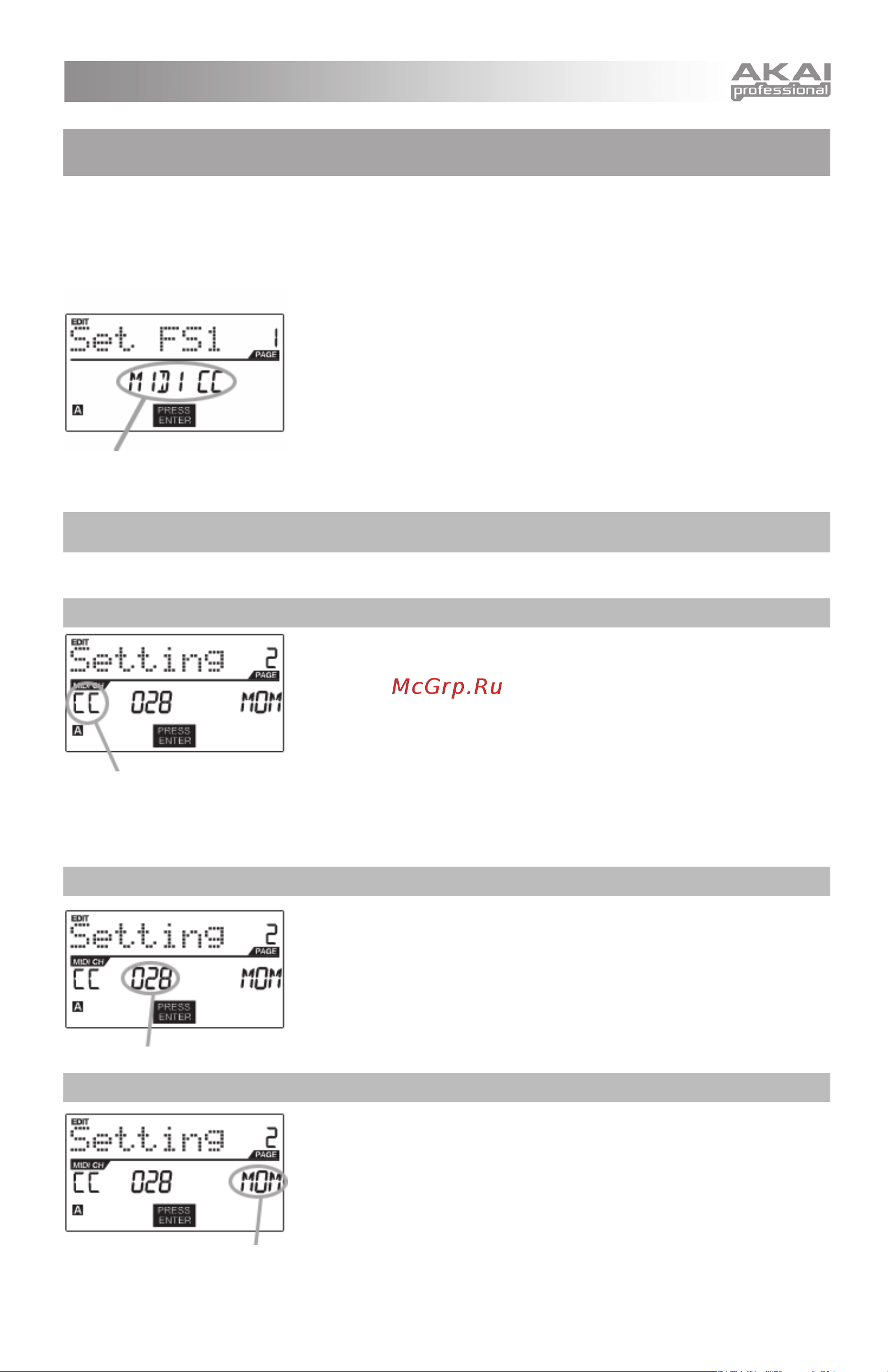 Akai MPD32 [27/39] Параметры control change