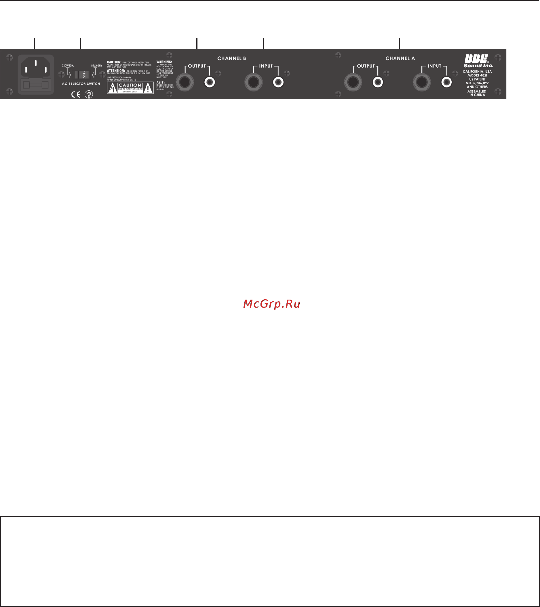 BBE 482i Sonic Maximizer [6/16] Warning to prevent possible speaker or amplifier damage always power up peripheral devices first wait 10 seconds and then turn on the power amplifier turn off power amp...
