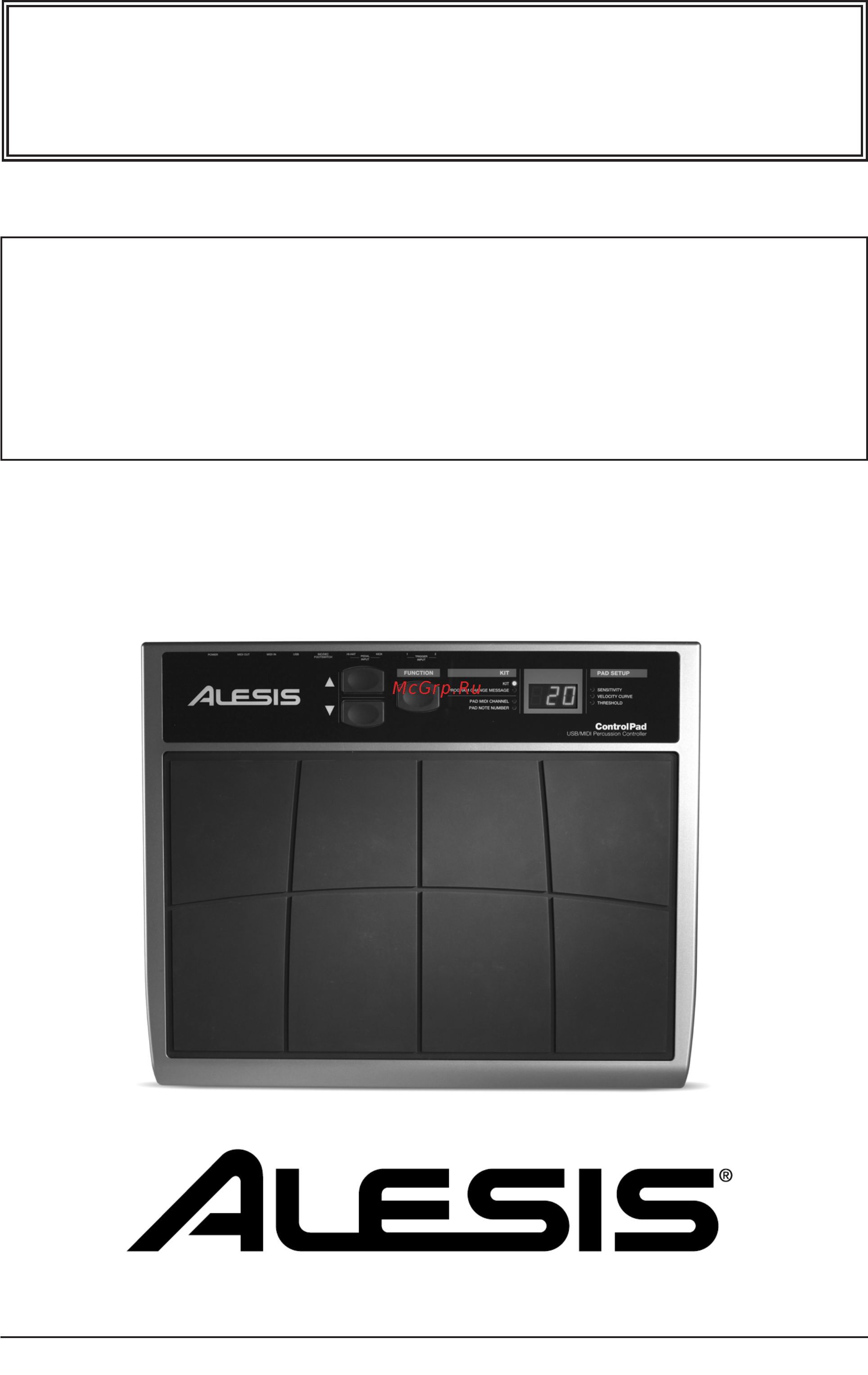 Alesis CONTROLPAD Инструкция по эксплуатации онлайн