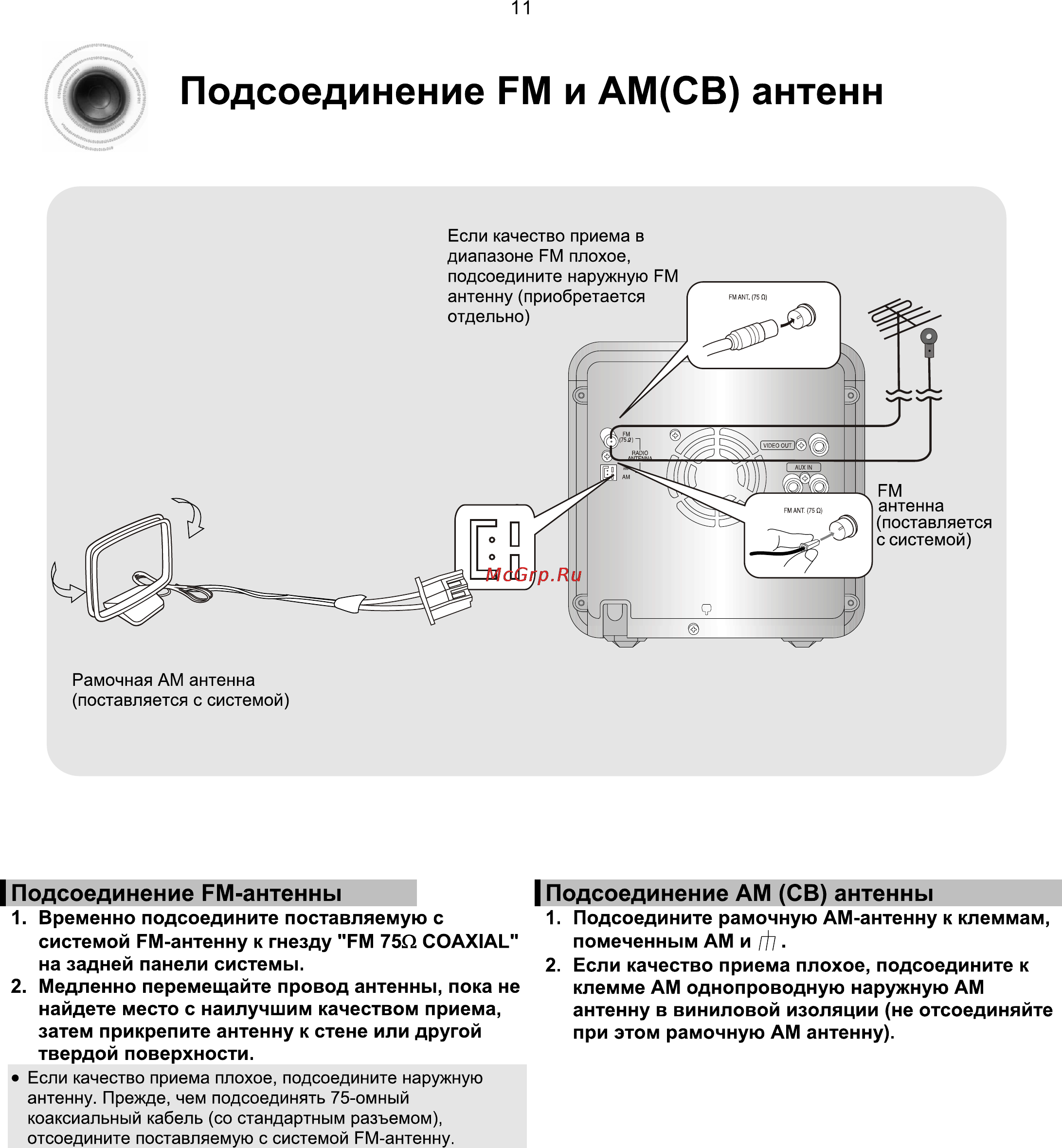 Samsung MM-X7 [12/47] Подсоединение fm антенны