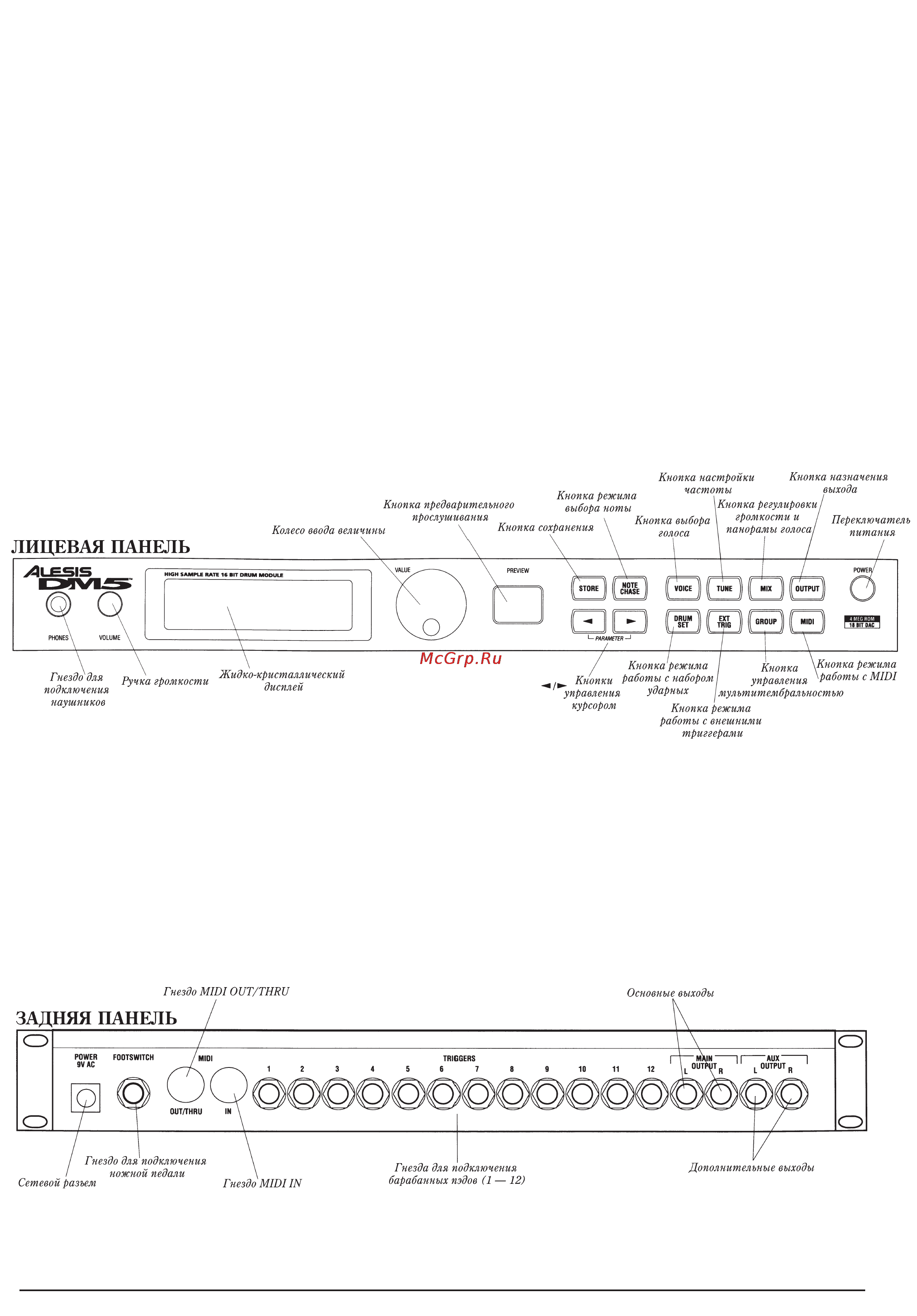 Alesis DM5 [2/26] Основная нота набора ударных канал midi midi thru out параметр local параметр program change параметр controllers контроллеры таблица команд program change сохранение данных по midi получение midi данных с другого оборудования
