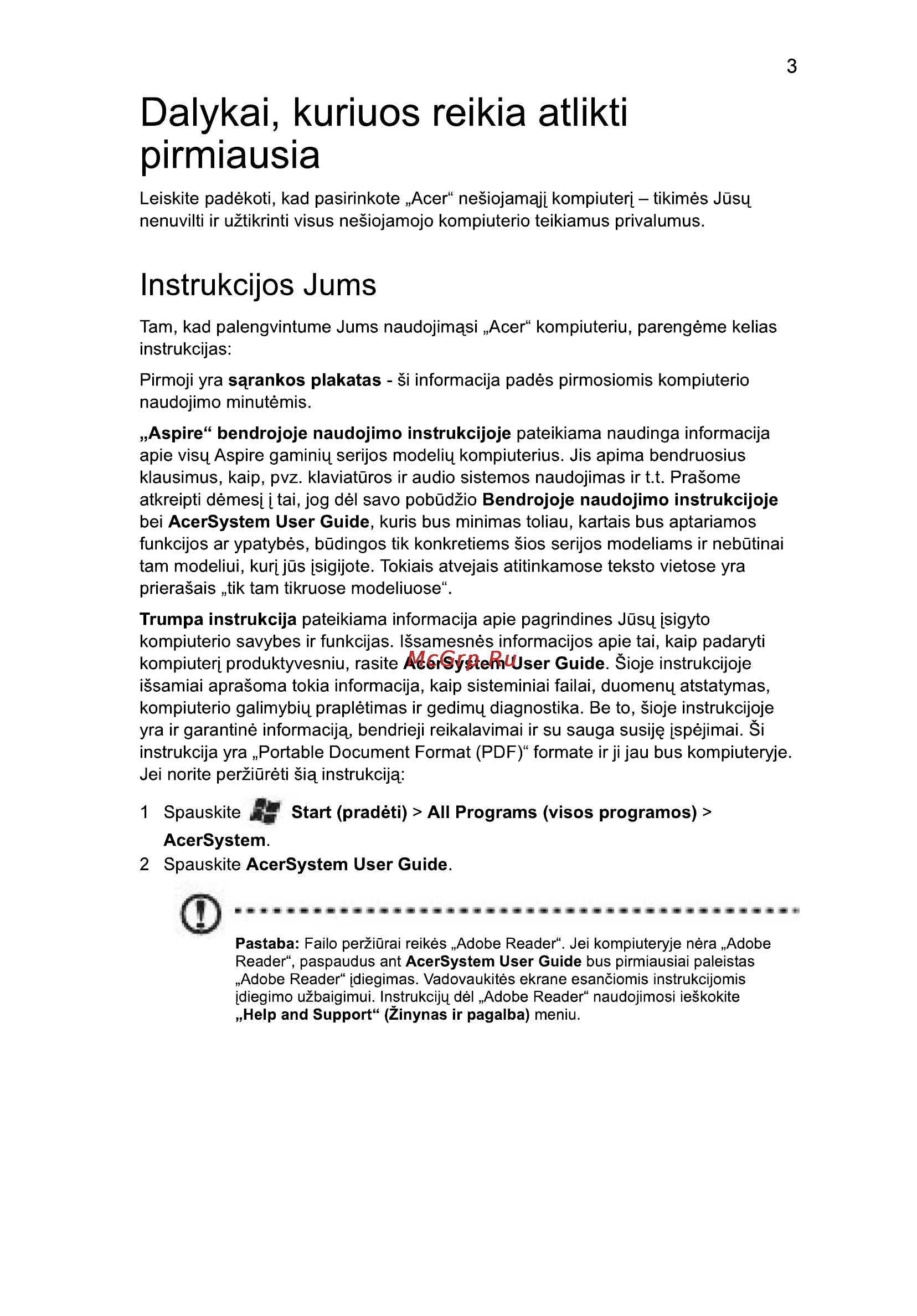 Acer 5742ZG-P623G32Mnkk [227/314] Dalykai kuriuos reikia atlikti pirmiausia