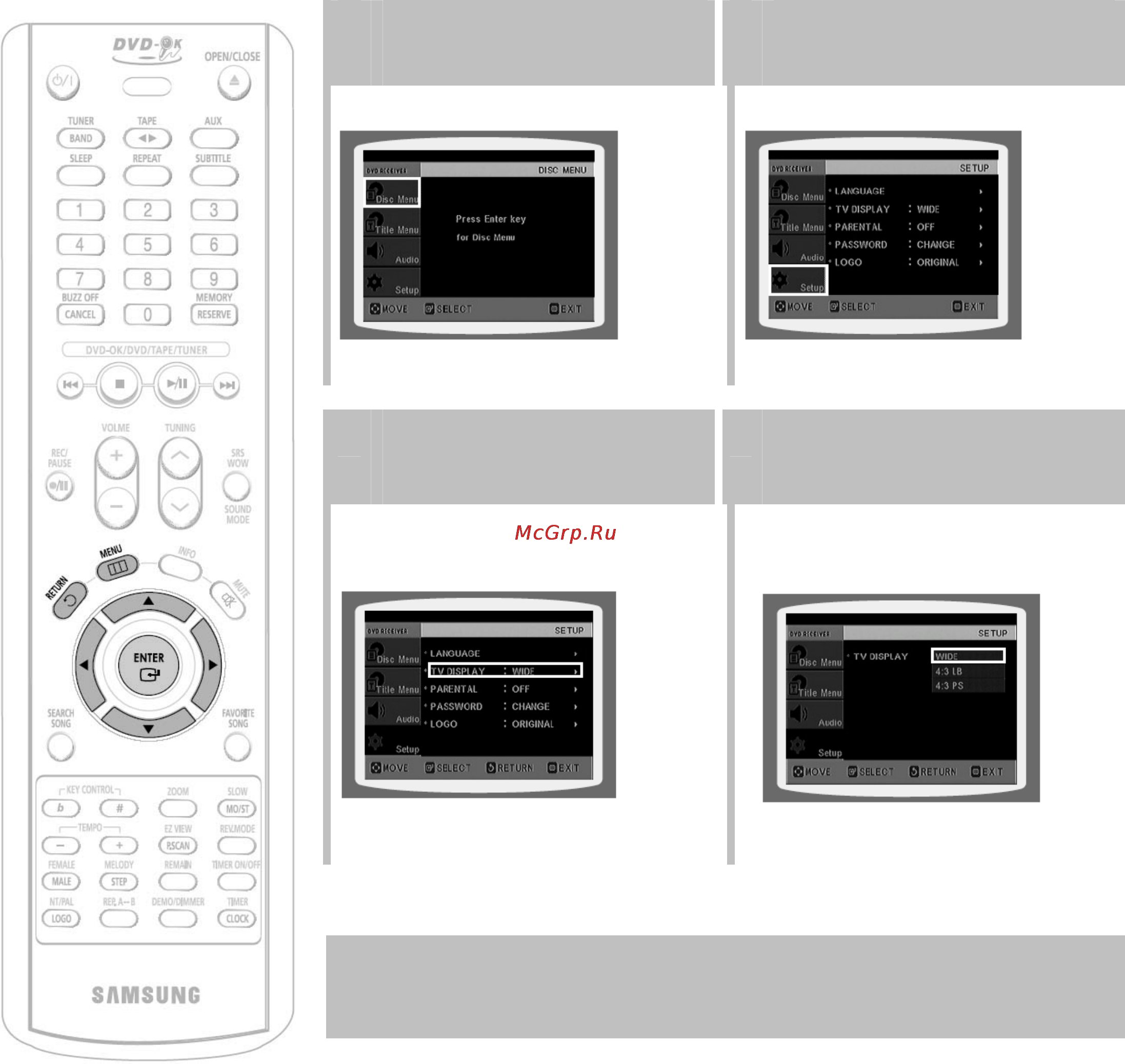 Samsung MM-KC9 [34/78] Настройка формата экрана телевизора 1
