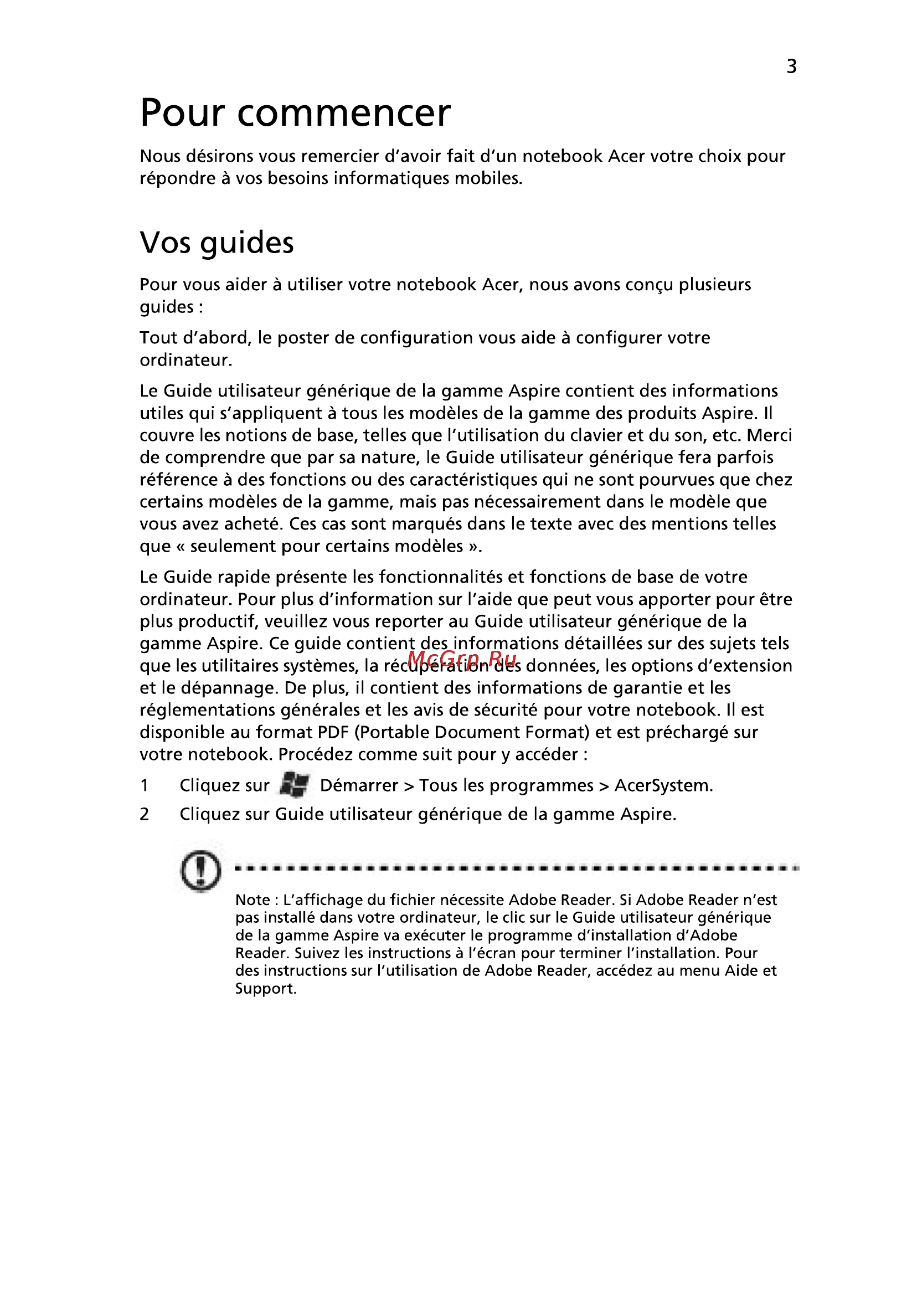 Acer 5750G-2314G50Mnkk [15/320] Pour commencer