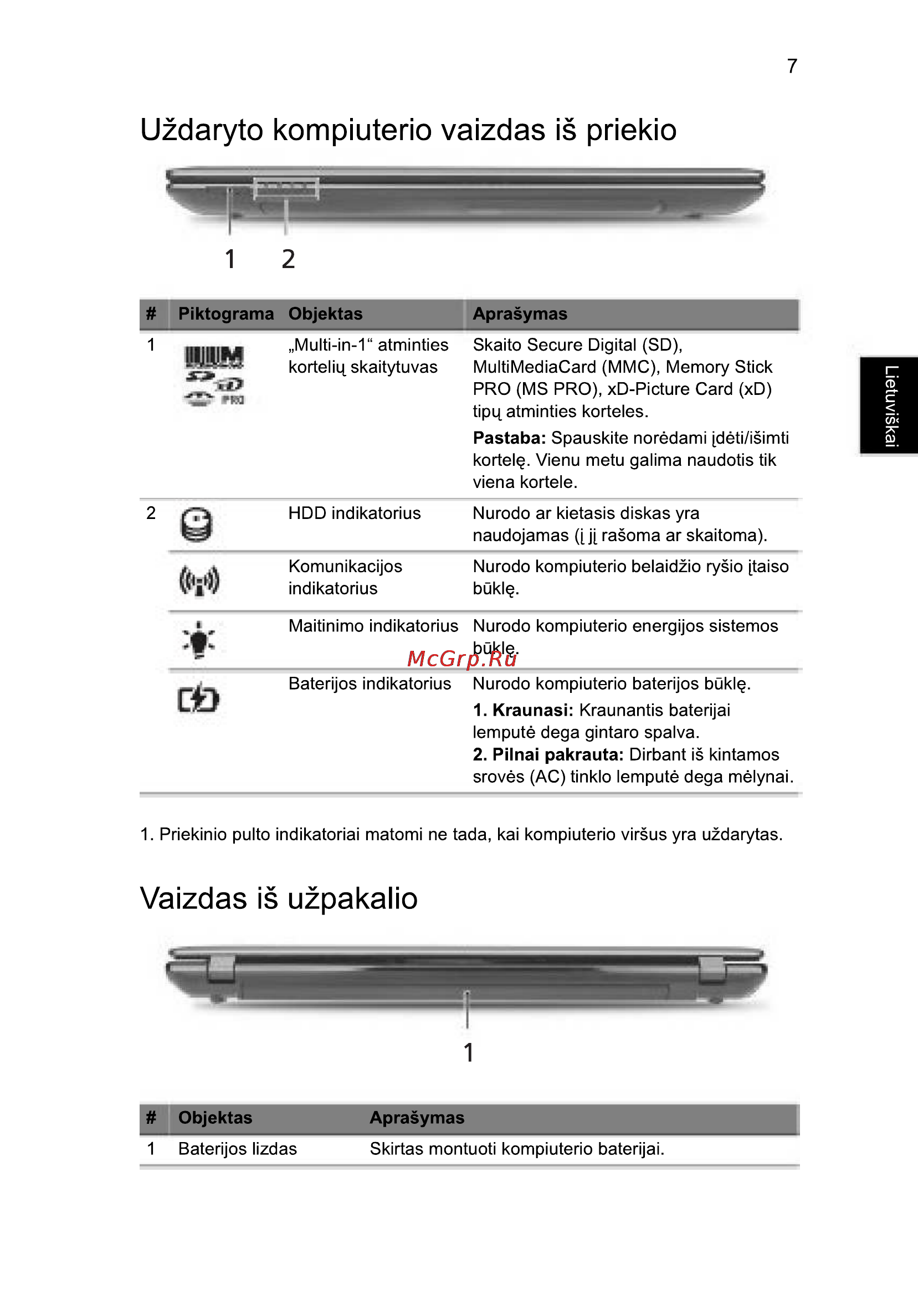 Acer 5750G-2314G50Mnkk [235/320] Uzdaryto kompiuterio vaizdas is priekio