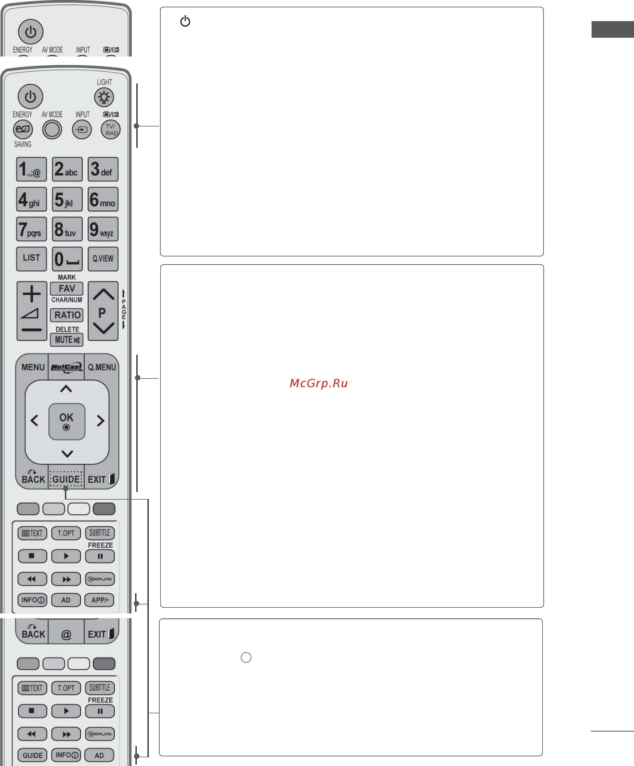 LG 47LE5500 [57/275] Функции клавиш пульта дистанционного управлени
