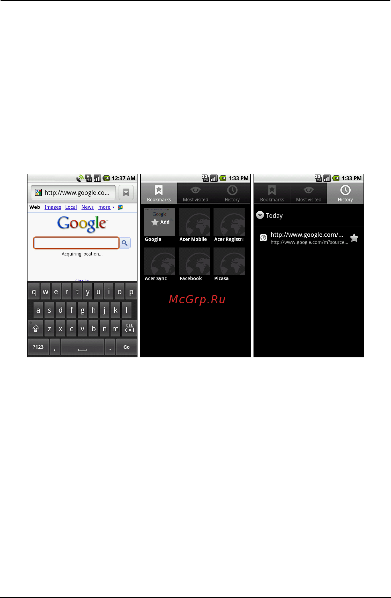 Acer Liquid Mini E310 Bl [33/73] Работа в сети