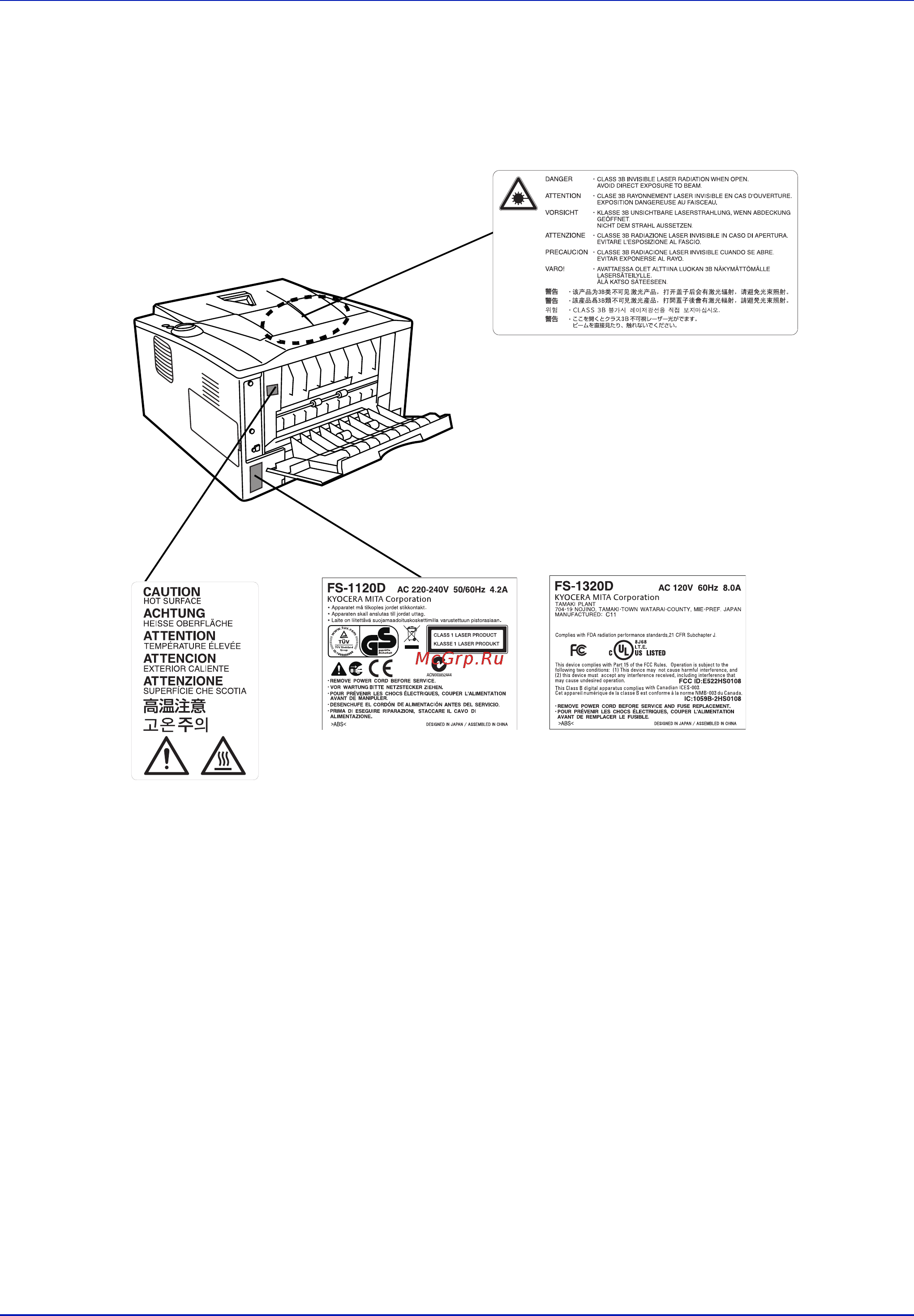 Kyocera FS-1120D/1130D [13/111] Наклейки с предостережениями