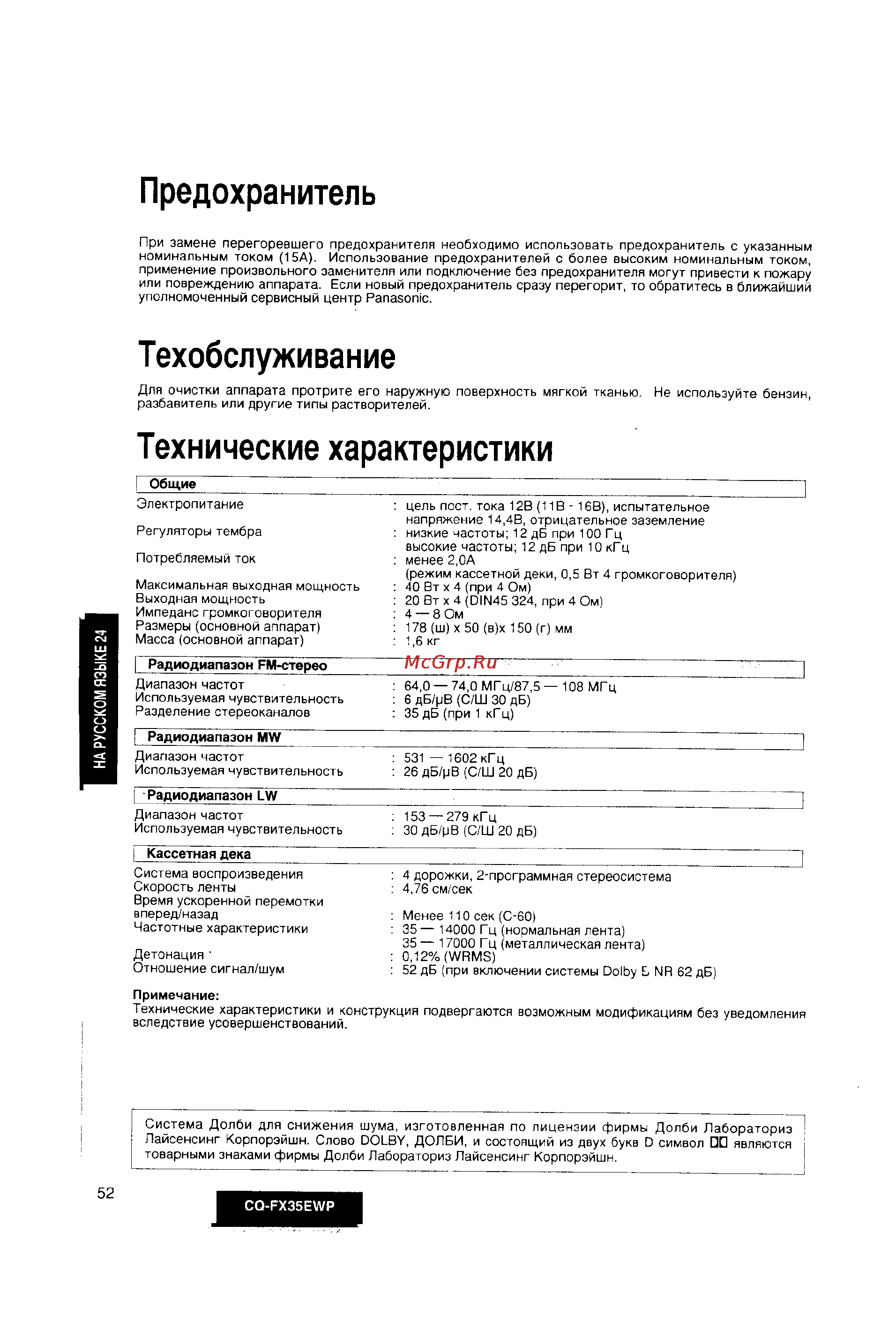 Panasonic CQ-FX35EWP [24/24] Предохранитель