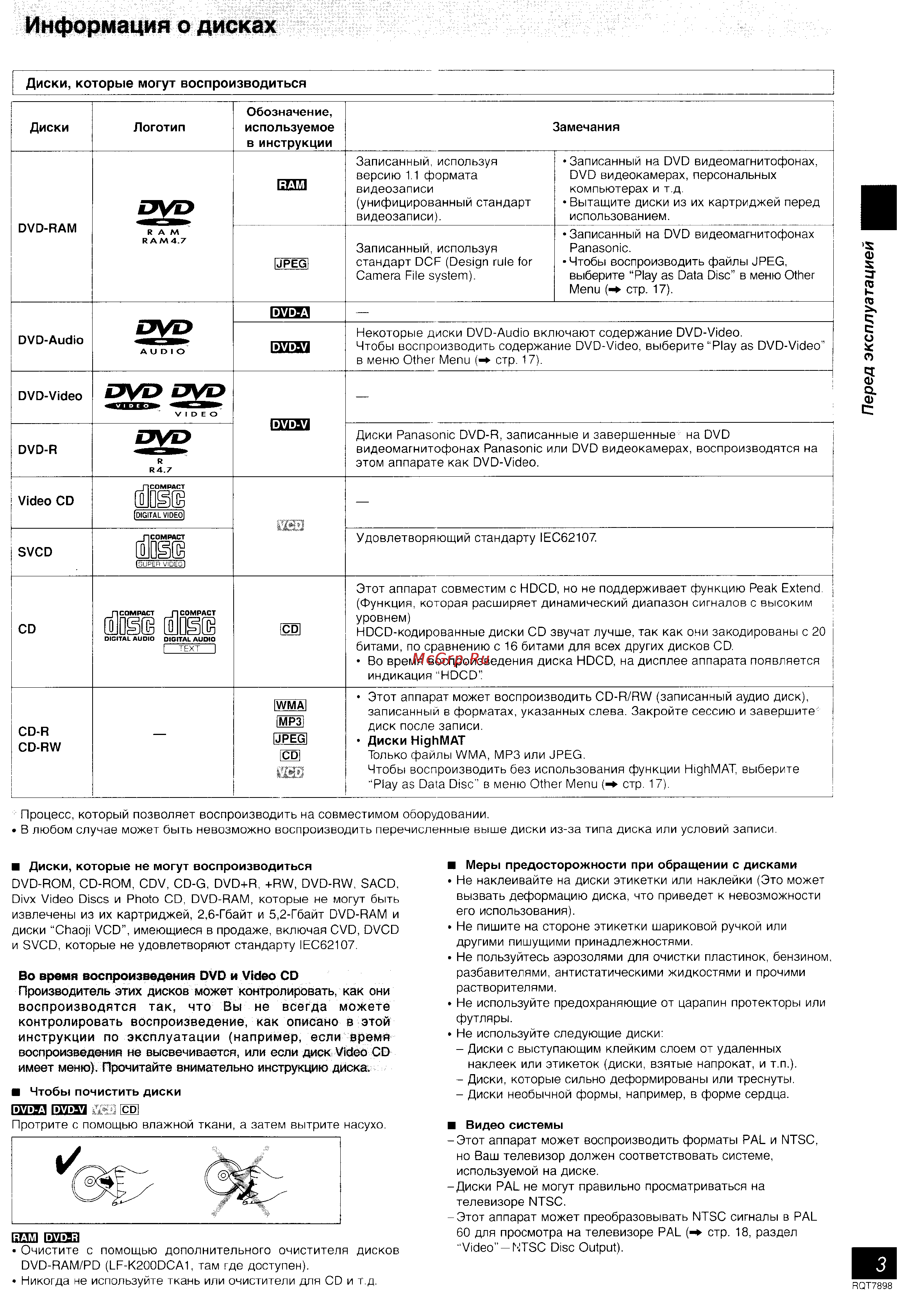 Panasonic SC-VK81D [3/36] Информация о дисках