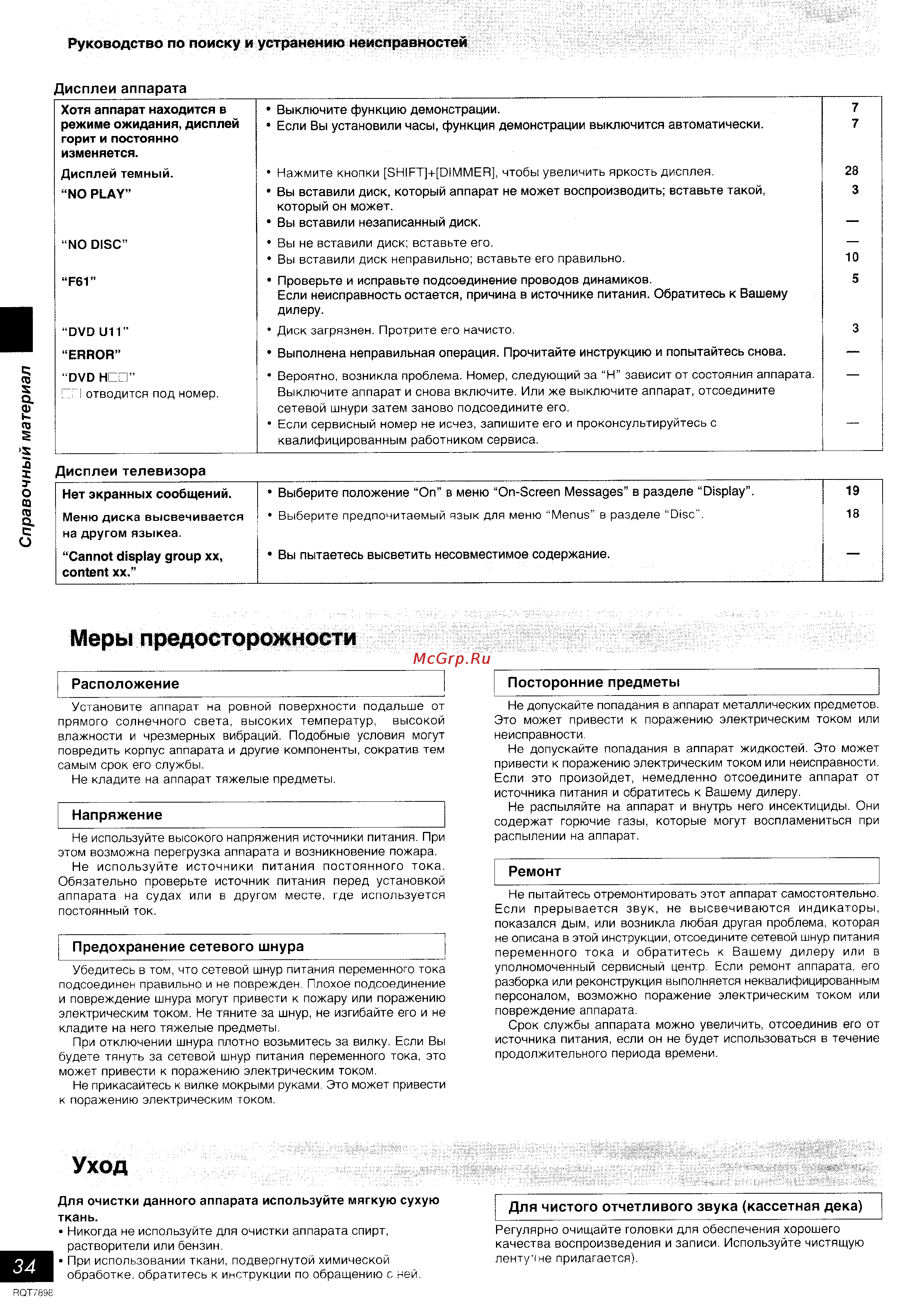 Panasonic SC-VK81D [34/36] Руководство по поиску и устранению неисправностей
