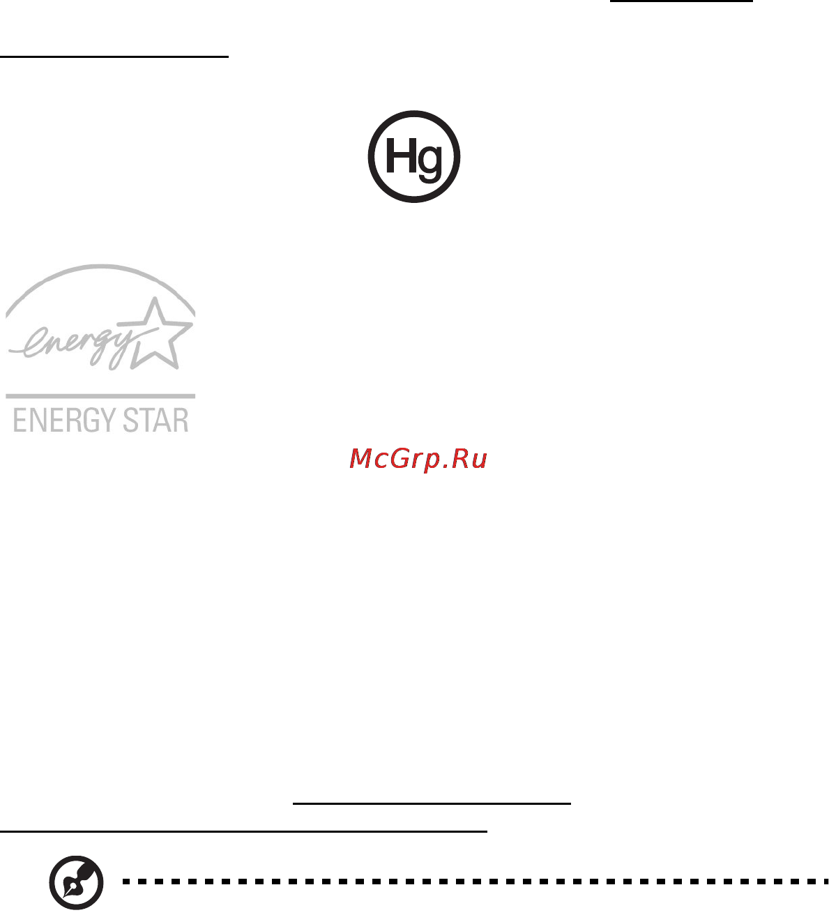 Acer AO753-U341ss Silver [12/85] Предупреждение о содержании ртути