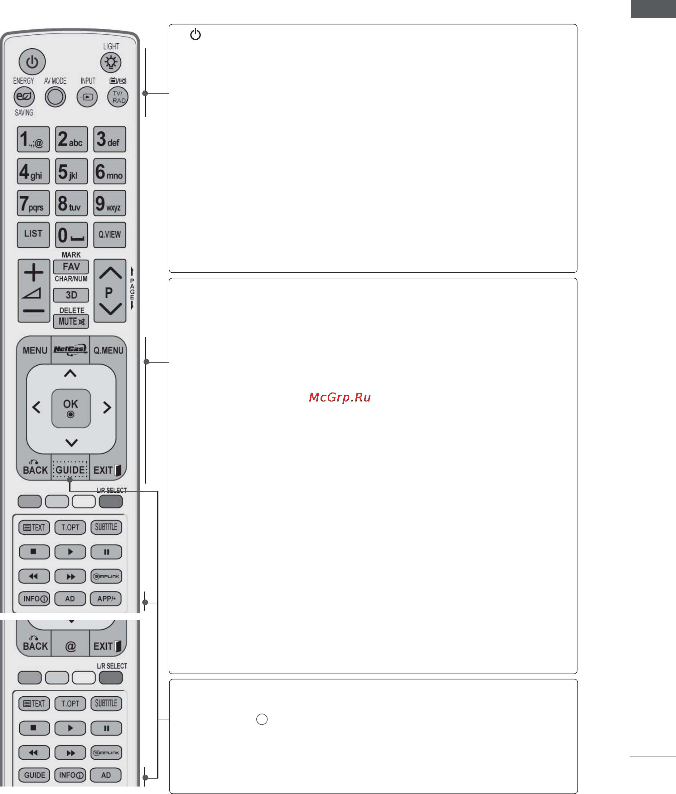 LG 47LX9500 + 2 пары очков [11/194] Функции кнопок пульта дистанционного управления