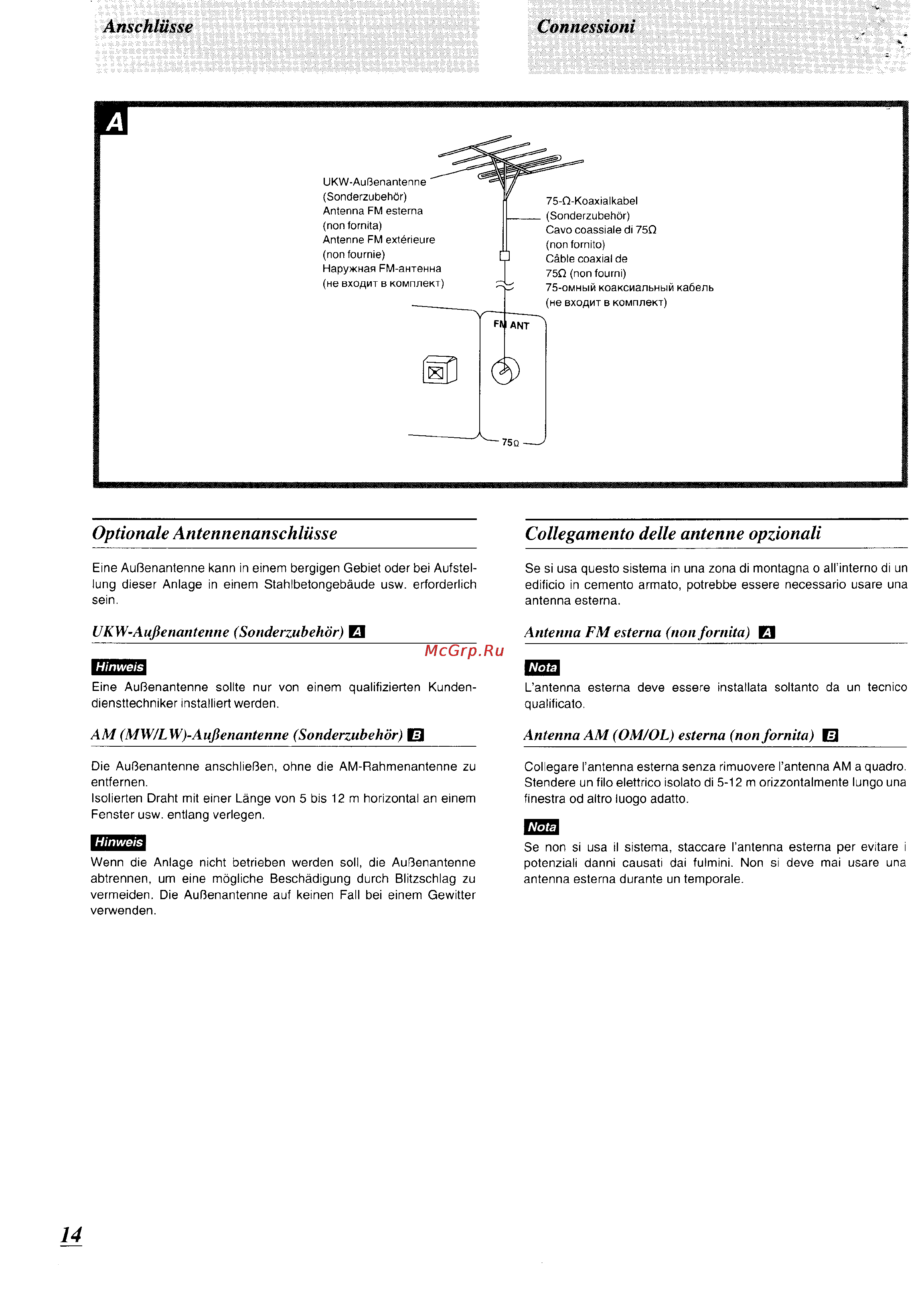 Panasonic SC-CH74 [13/103] Anschlüsse connessioni