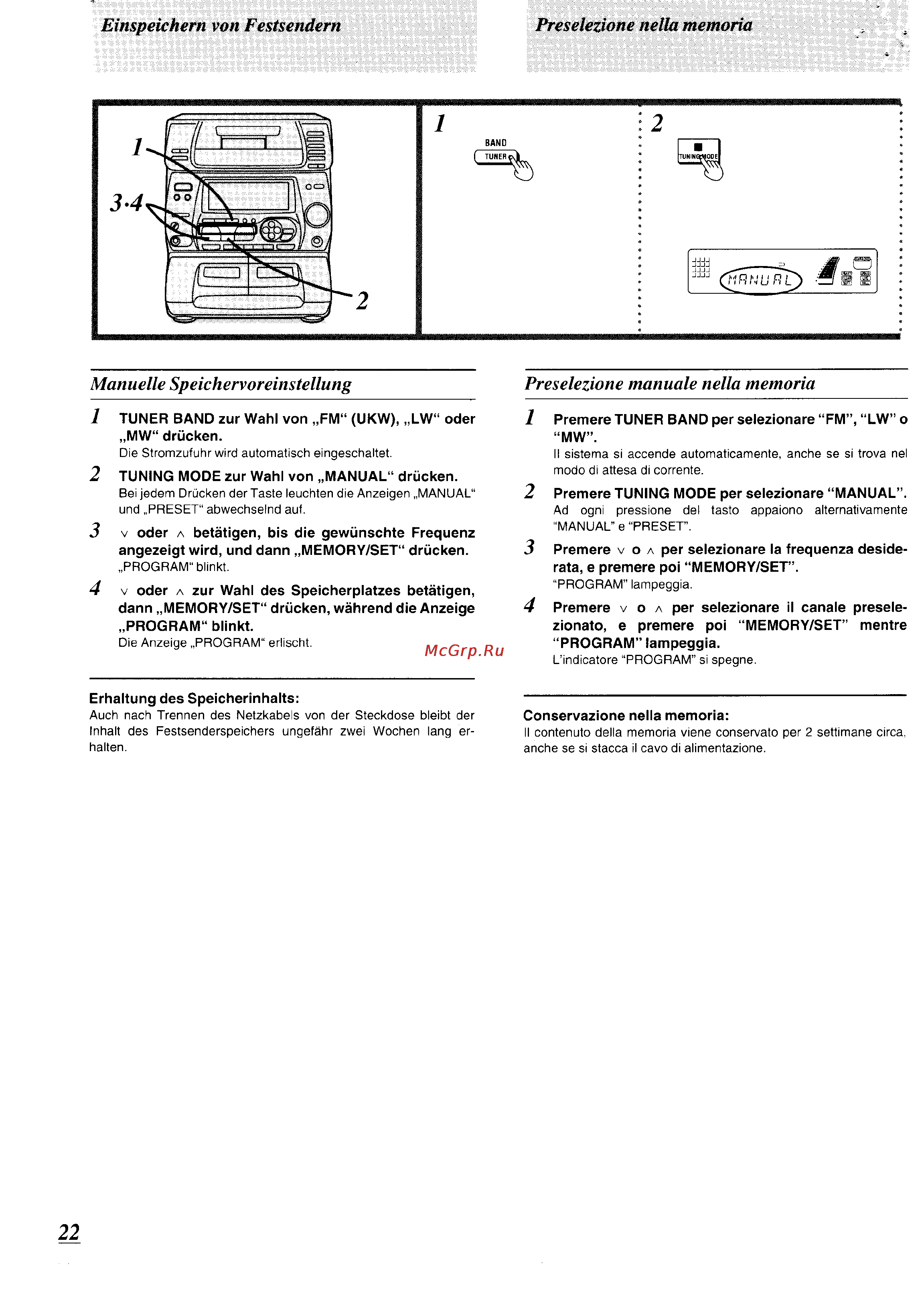 Panasonic SC-CH74 [21/103] Einspeichern von festsendern preselezione nella memoria