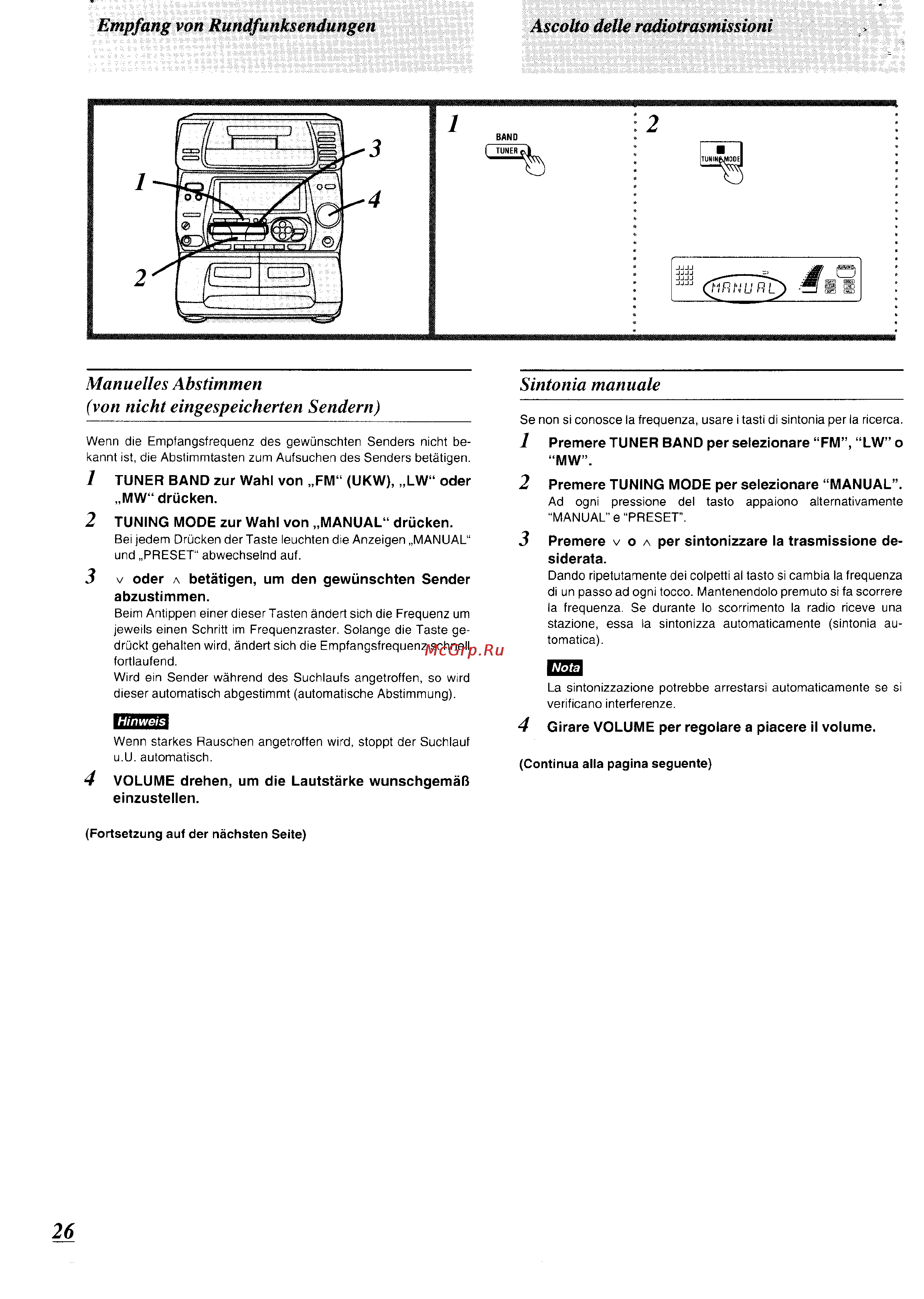 Panasonic SC-CH74 [25/103] Empfang von rundfunksendungen ascolto delle radiotrasmissioni