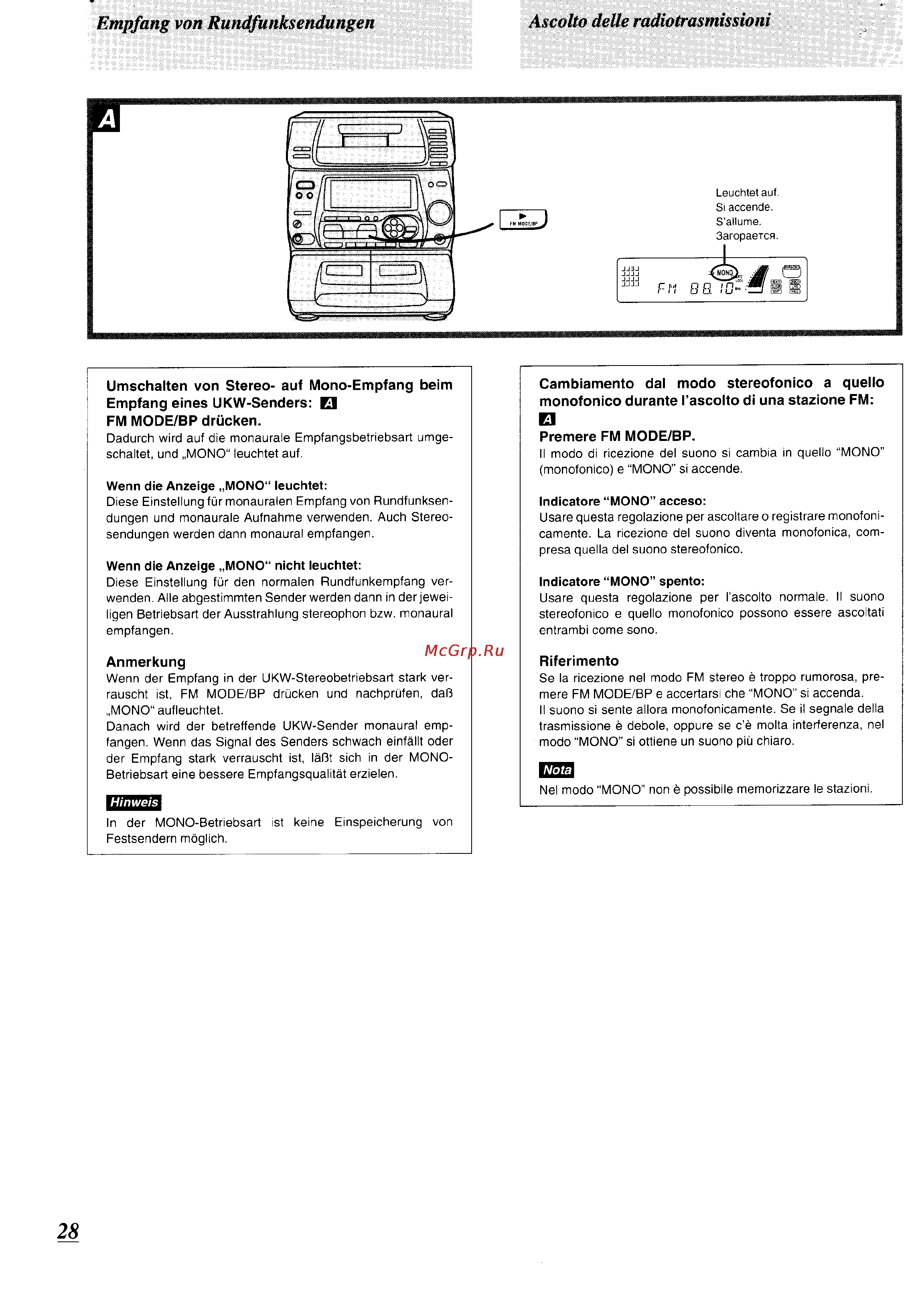Panasonic SC-CH74 [27/103] Empfang von rundfunksendungen ascolto delle radiotrasmissioni
