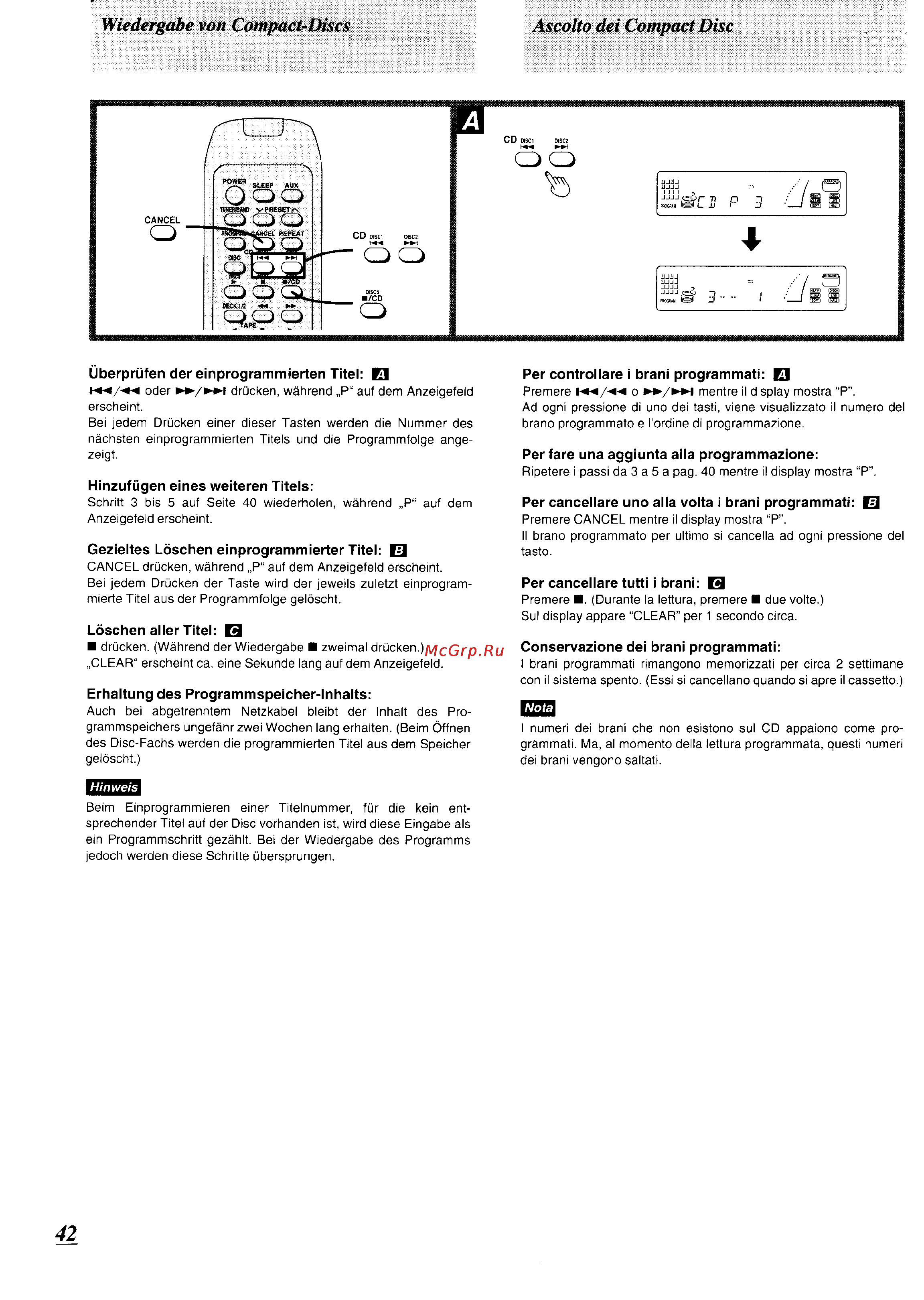 Panasonic SC-CH74 [38/103] Wiedergabe von compact discs ascolto dei compact disc