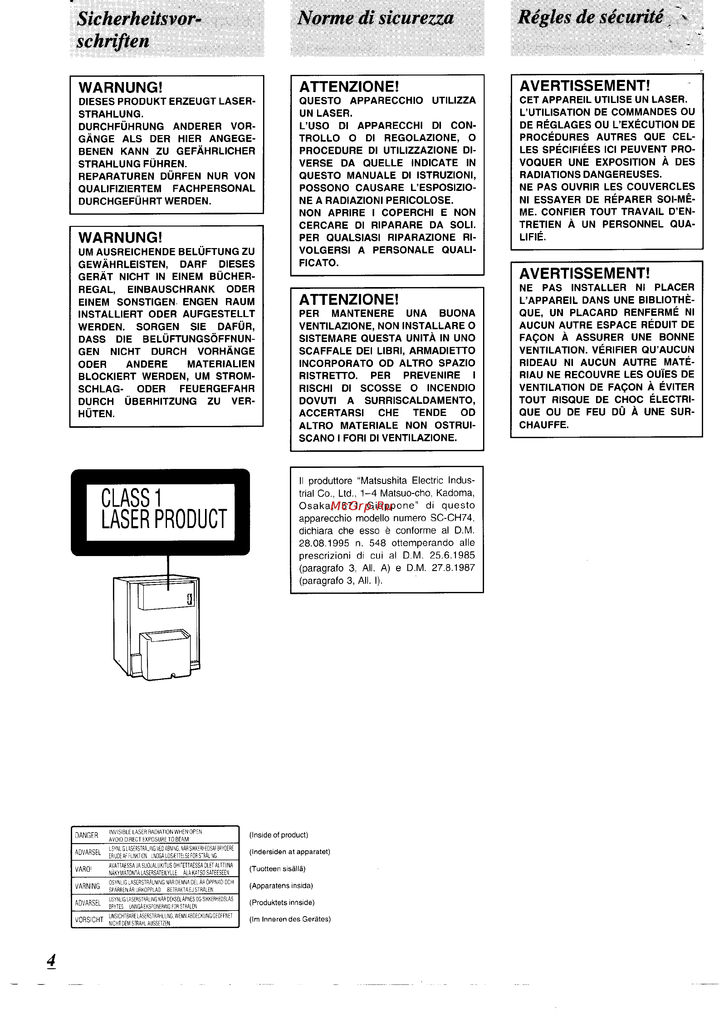 Panasonic SC-CH74 [4/103] Norme di sicurezza régies de sécurité
