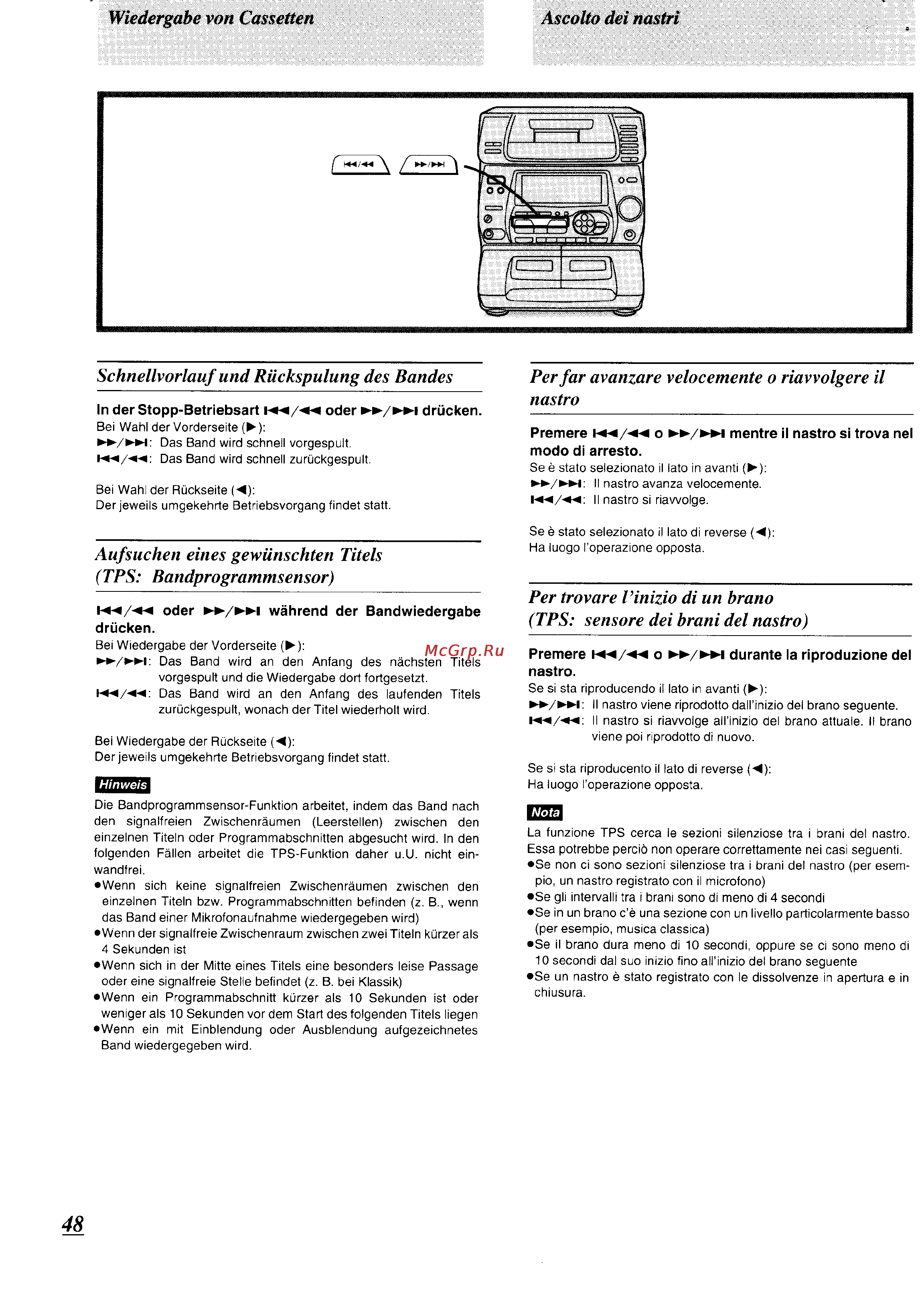 Panasonic SC-CH74 [44/103] Aufsuchen eines gewünschten titels tps bandprogrammsensor