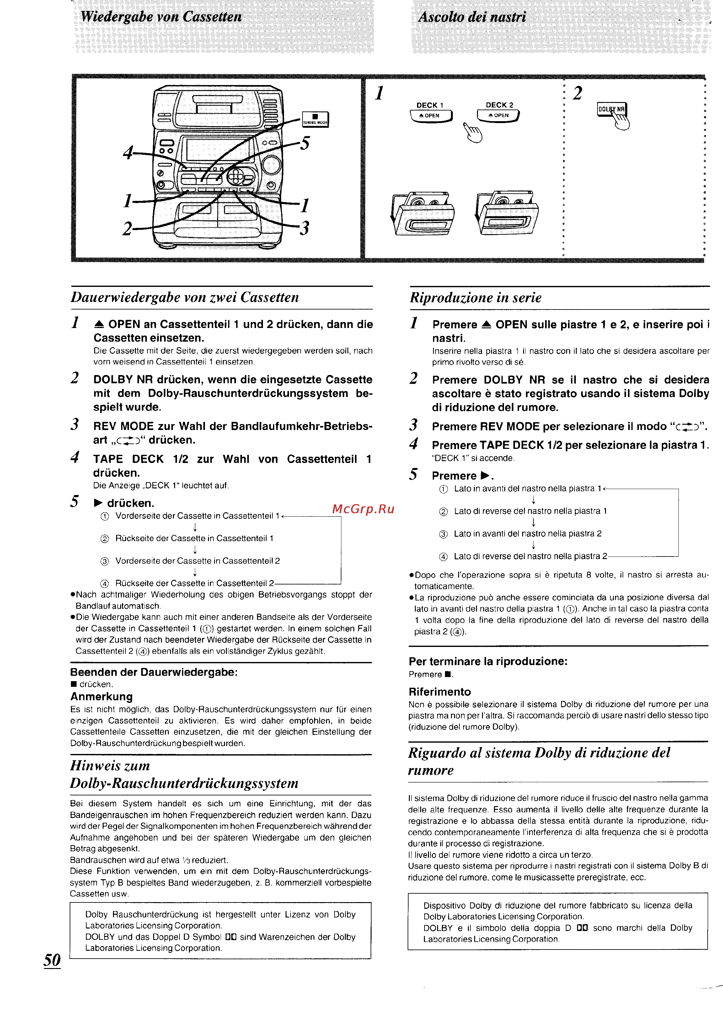 Panasonic SC-CH74 [46/103] Dauerwiedergabe von zwei cassetten