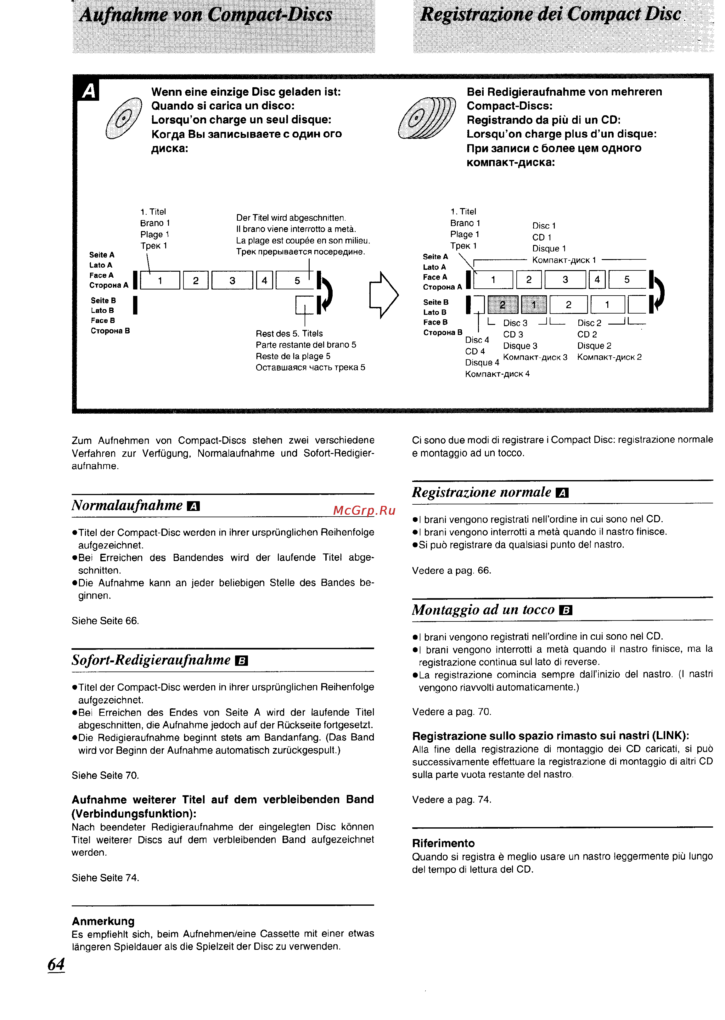 Panasonic SC-CH74 [59/103] Aufnahme von compact discs registrazione dei compact disc