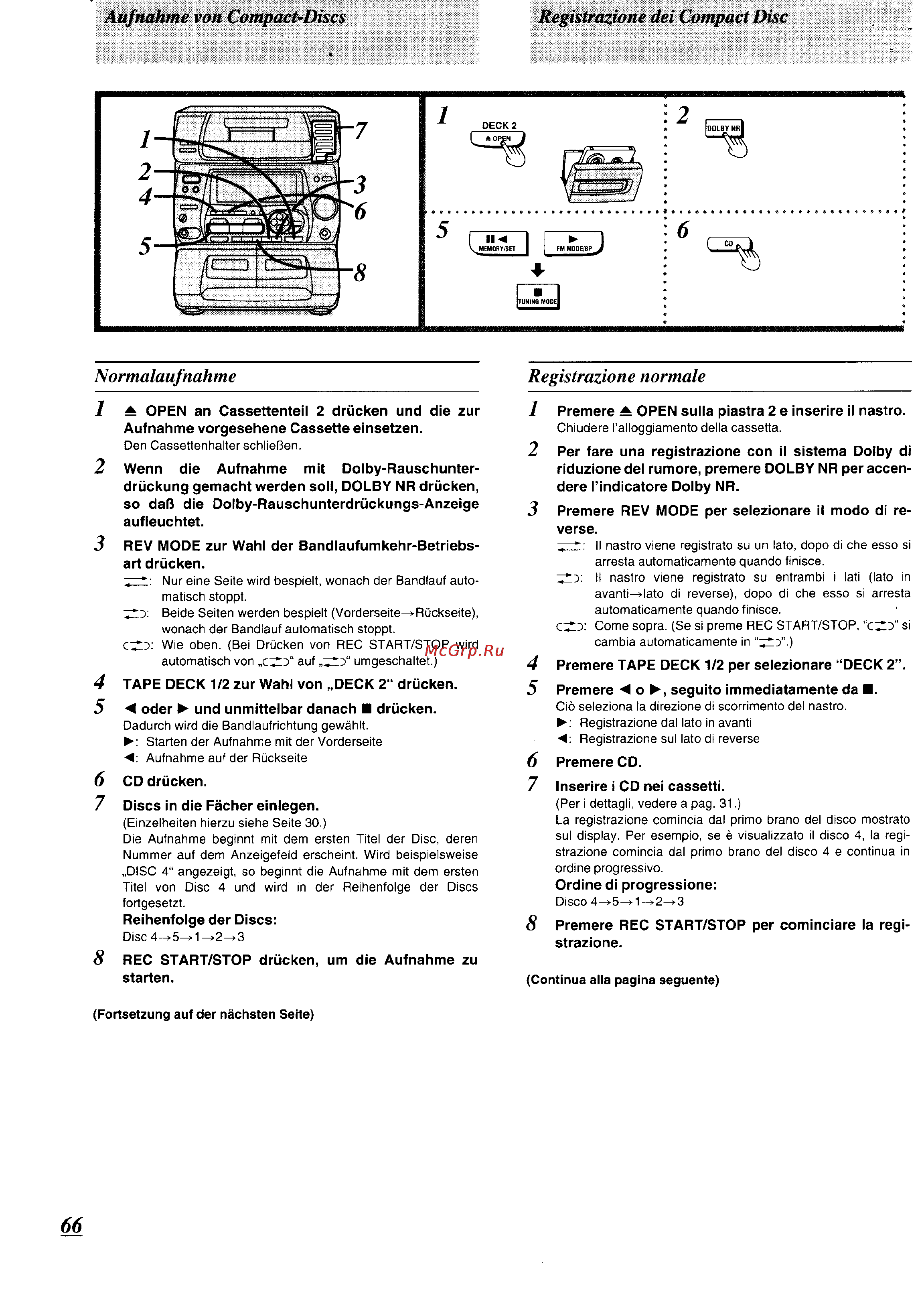 Panasonic SC-CH74 [61/103] Aufnahme von compact discs registrazione dei compact disc