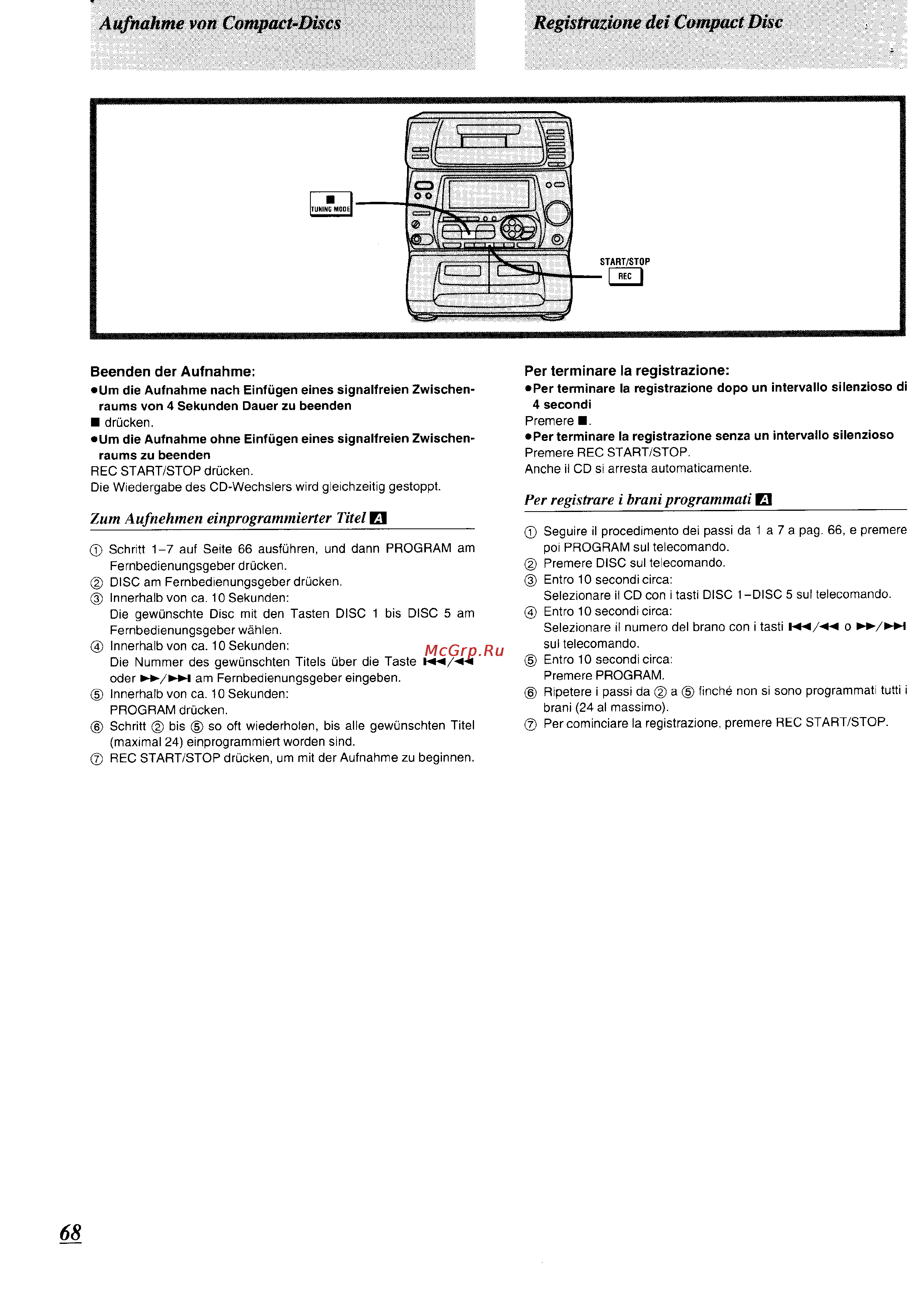 Panasonic SC-CH74 [63/103] Aufnahme von compact discs registrazione dei compact disc