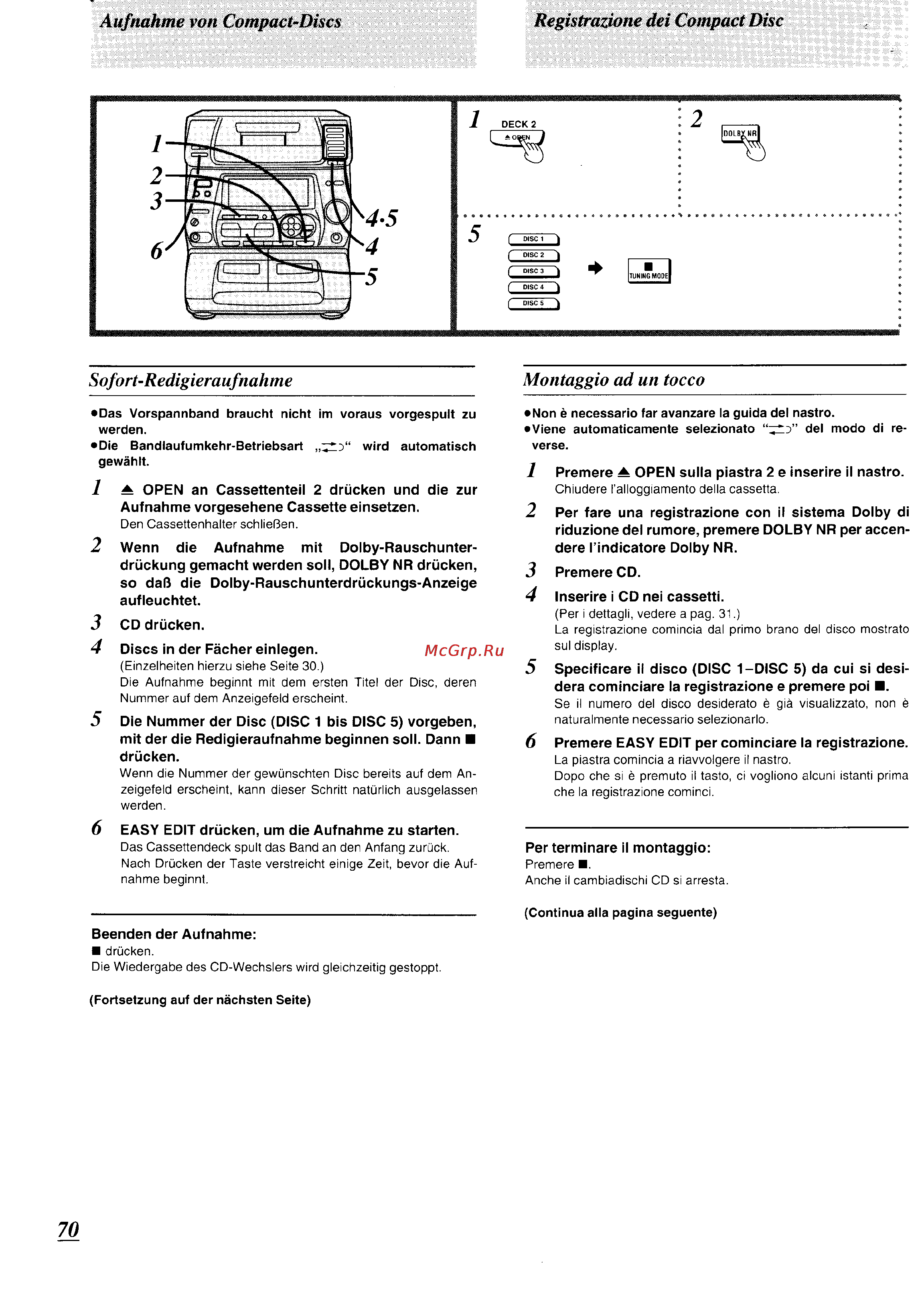 Panasonic SC-CH74 [65/103] Aufnahme von compact discs registrazione dei compact disc