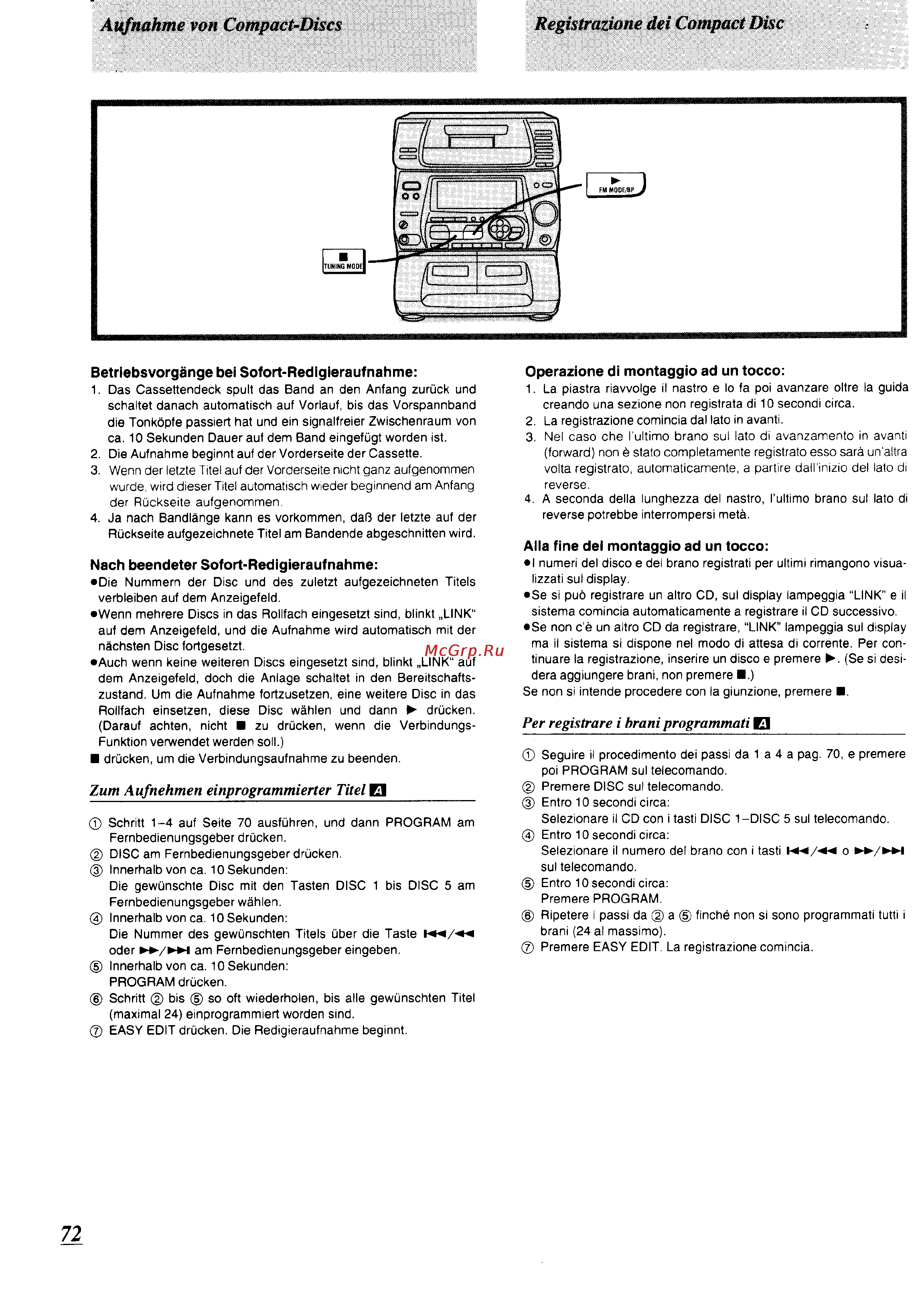 Panasonic SC-CH74 [67/103] Aufnahme von compact discs registrazione dei compact disc