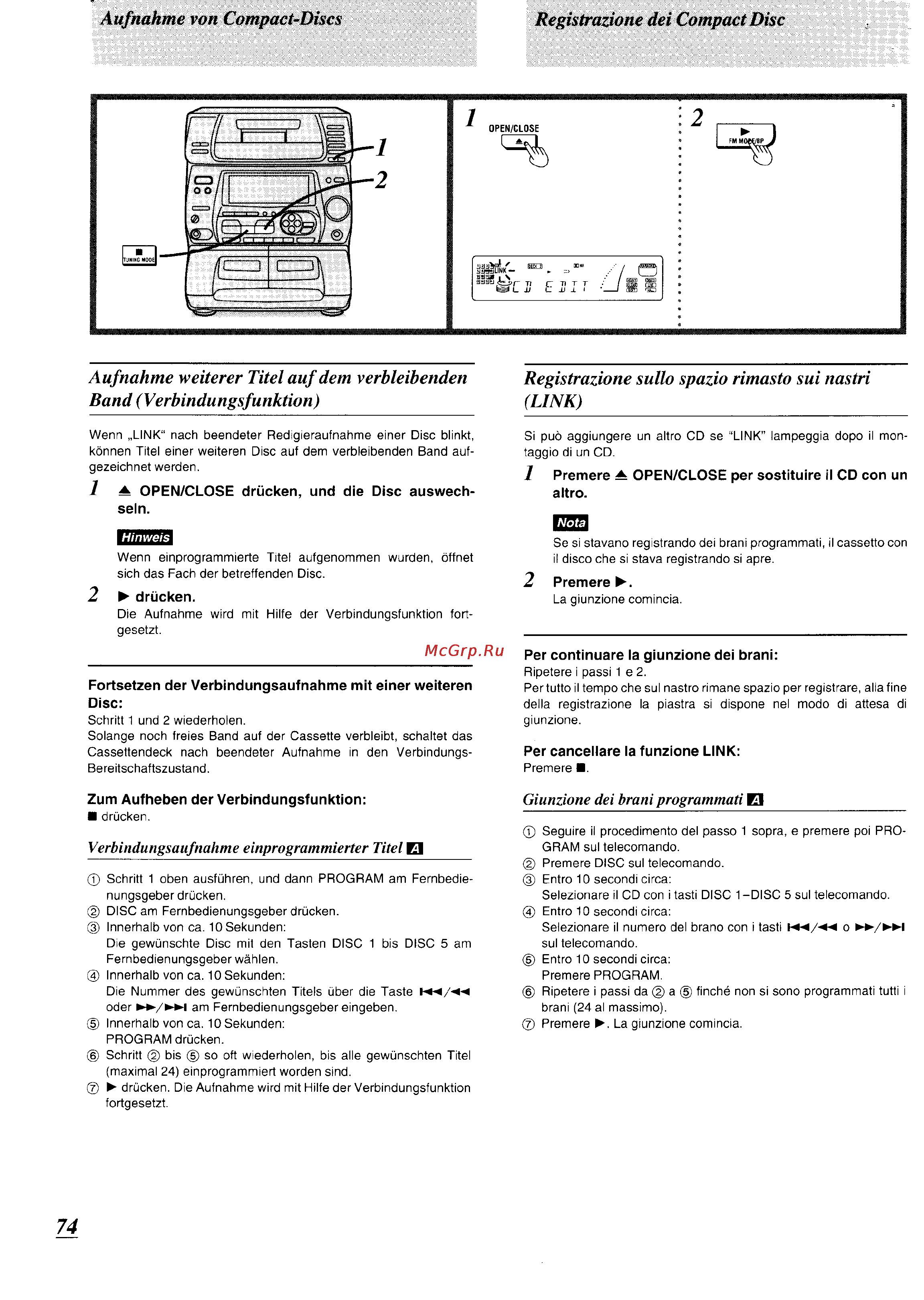Panasonic SC-CH74 [69/103] Aufnahme von compact discs registrazione dei compact disc