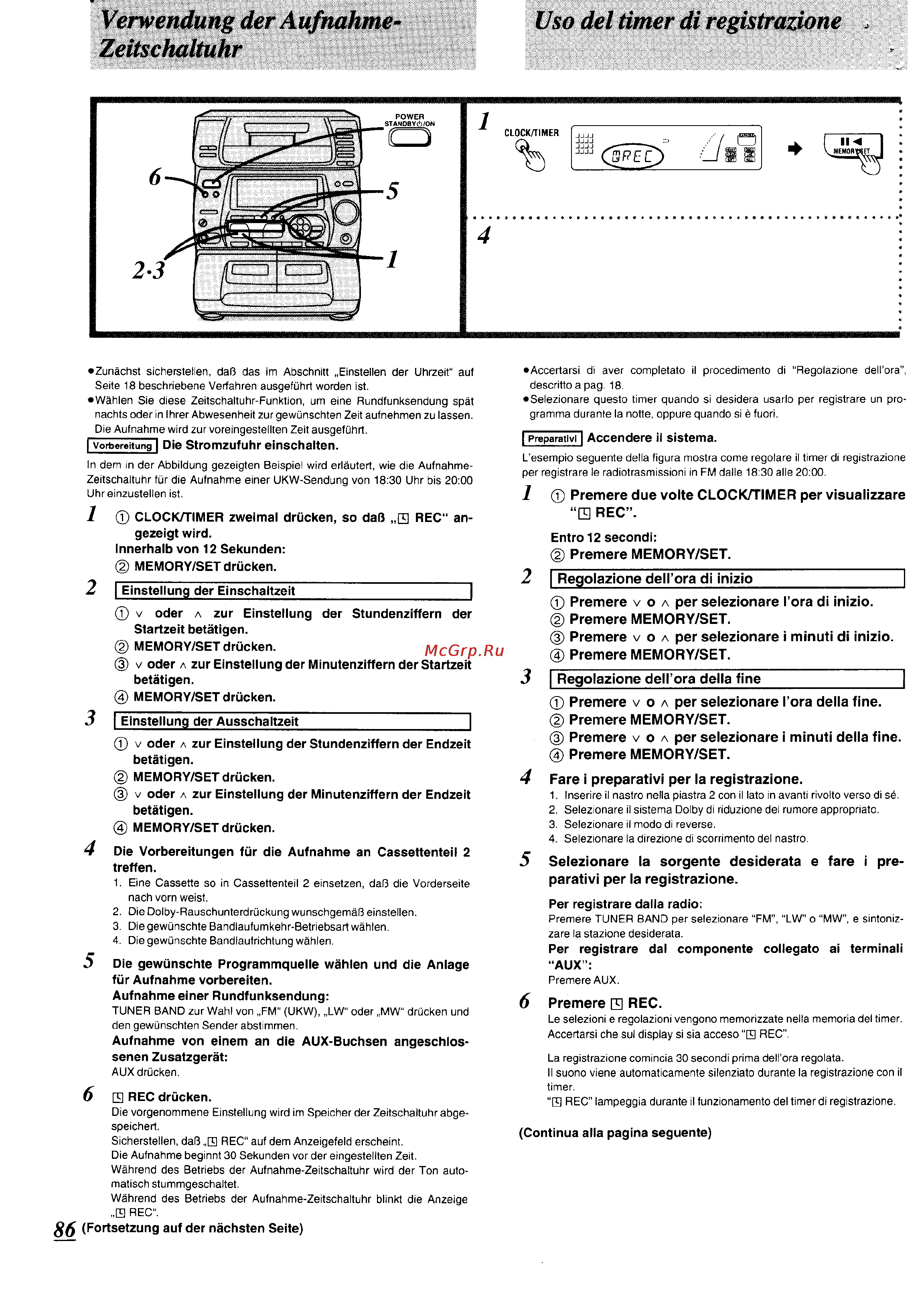 Panasonic SC-CH74 [81/103] Verwendung der aufnähme uso del timer di registrazione