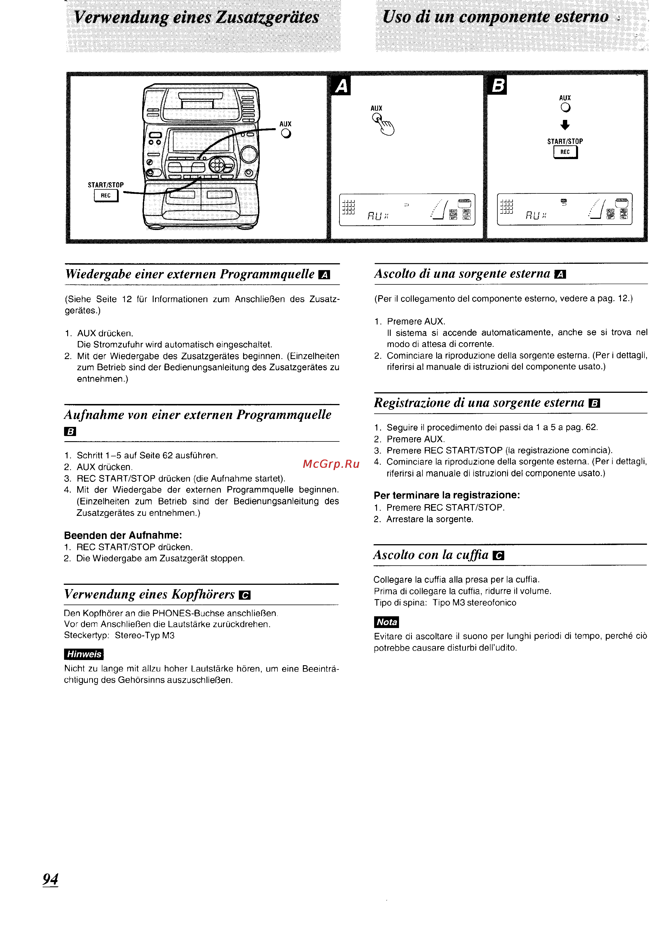 Panasonic SC-CH74 [89/103] Verwendung eines zusatzgerätes uso di un componente esterno