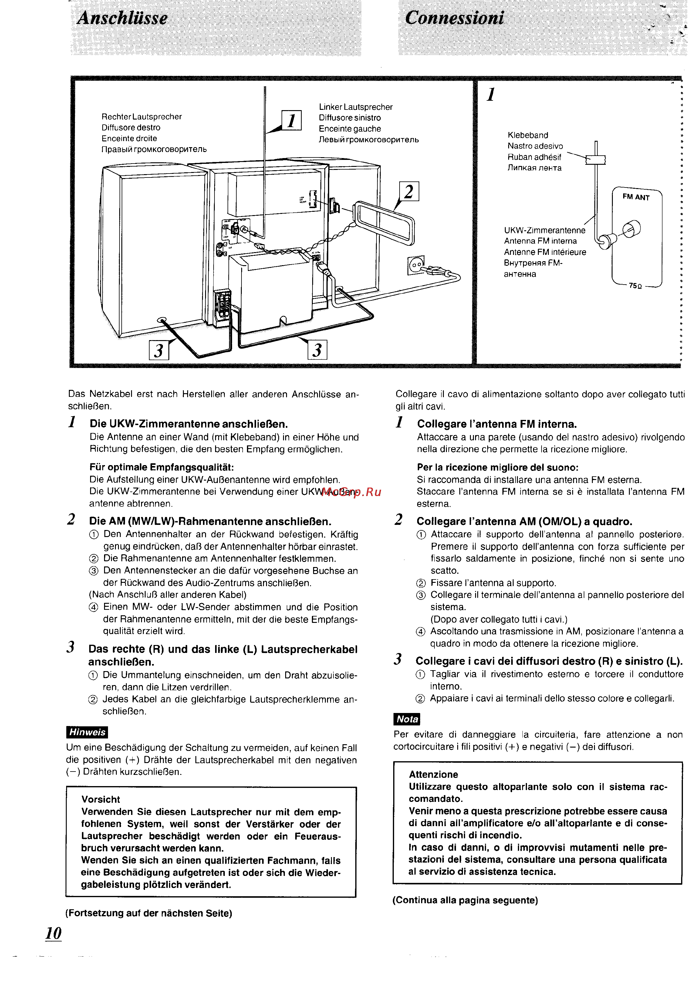 Panasonic SC-CH74 [9/103] Anschlüsse connessioni