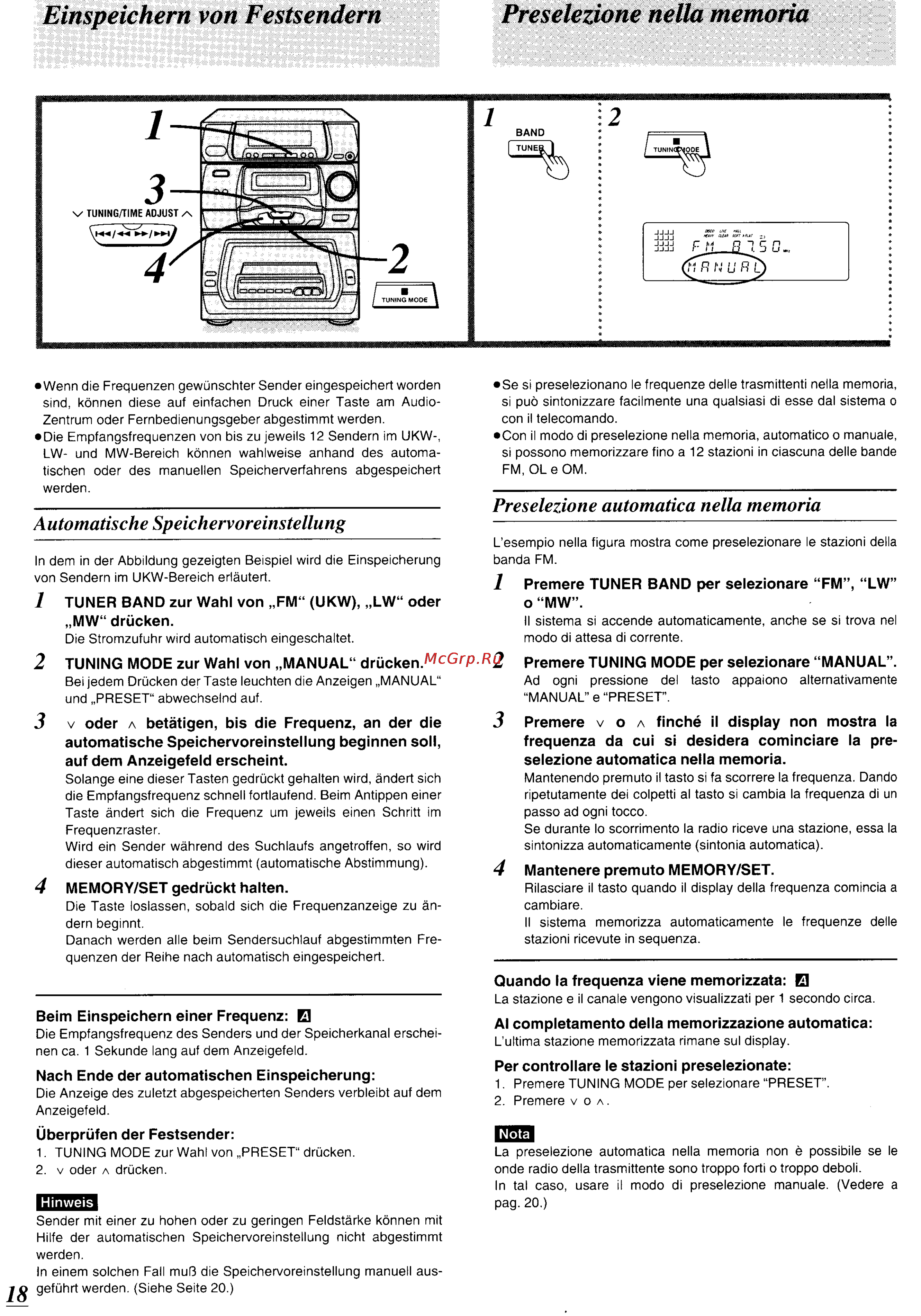 Panasonic SC-CH64M [17/100] Einspeichern von festsendern preselezione nella memoria