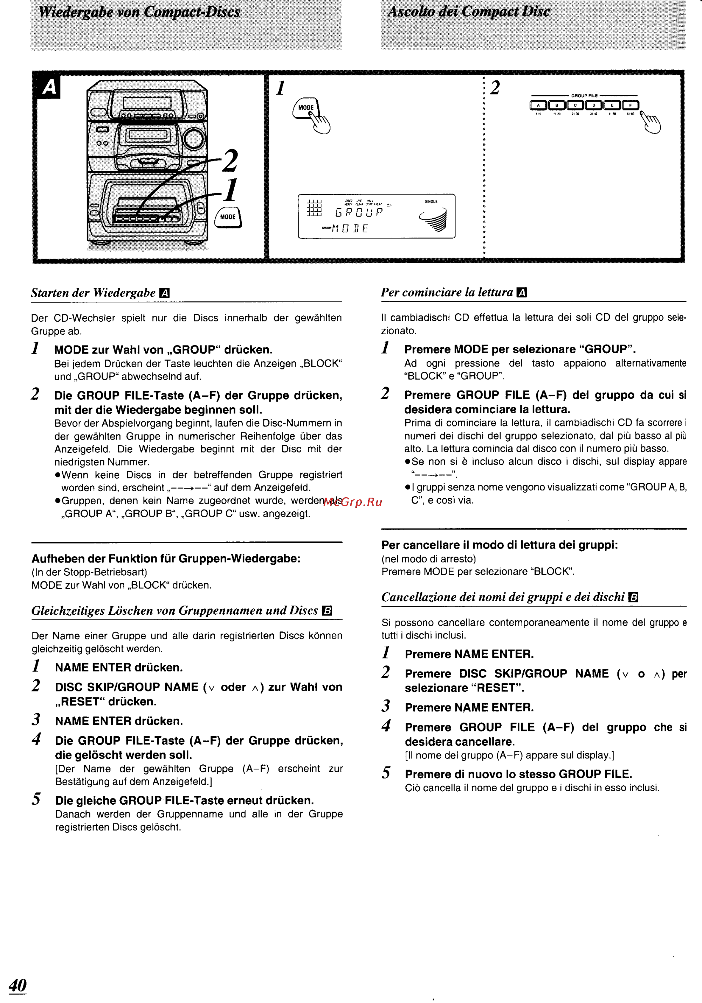 Panasonic SC-CH64M [36/100] Wiedergabe von compact discs ascolto dei compact disc