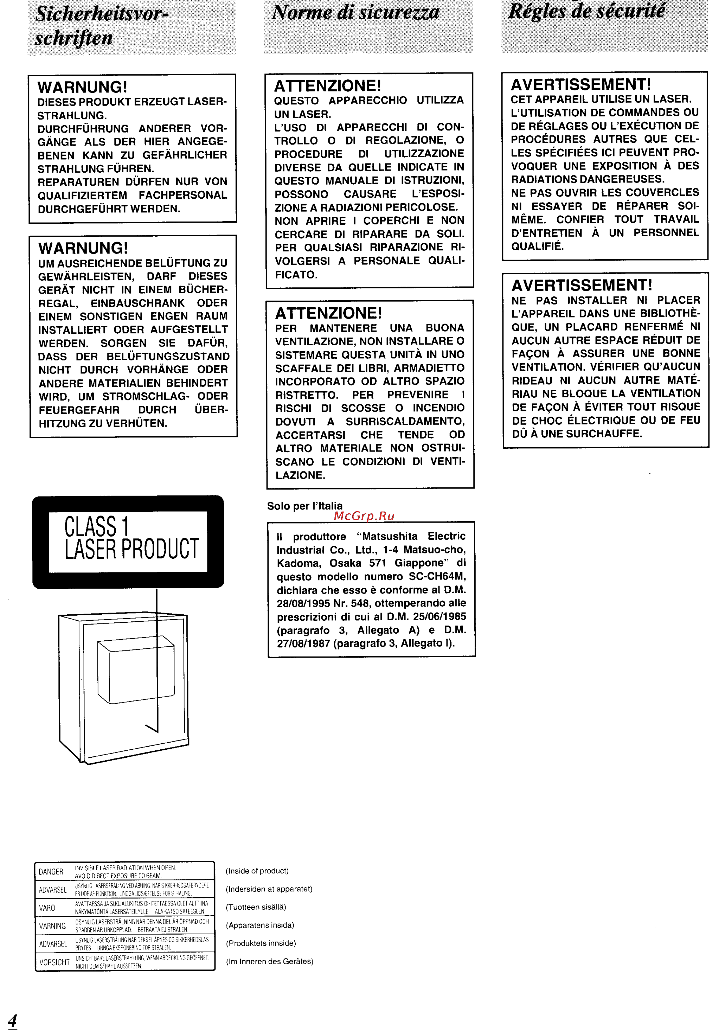 Panasonic SC-CH64M [4/100] Norme di sicurezza régies de sécurité