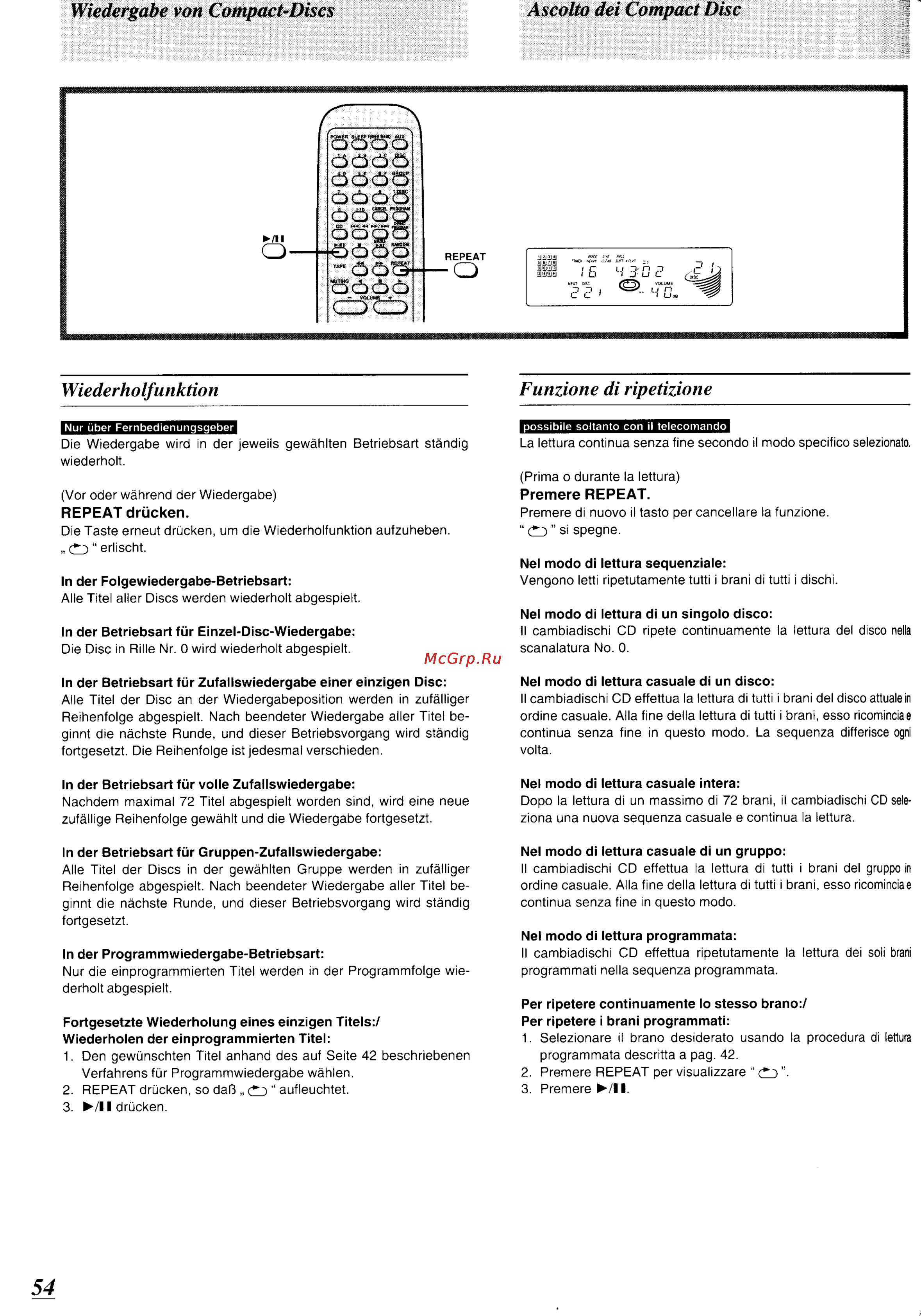 Panasonic SC-CH64M [50/100] Wiedergabe von compact discs ascolto dei compact disc