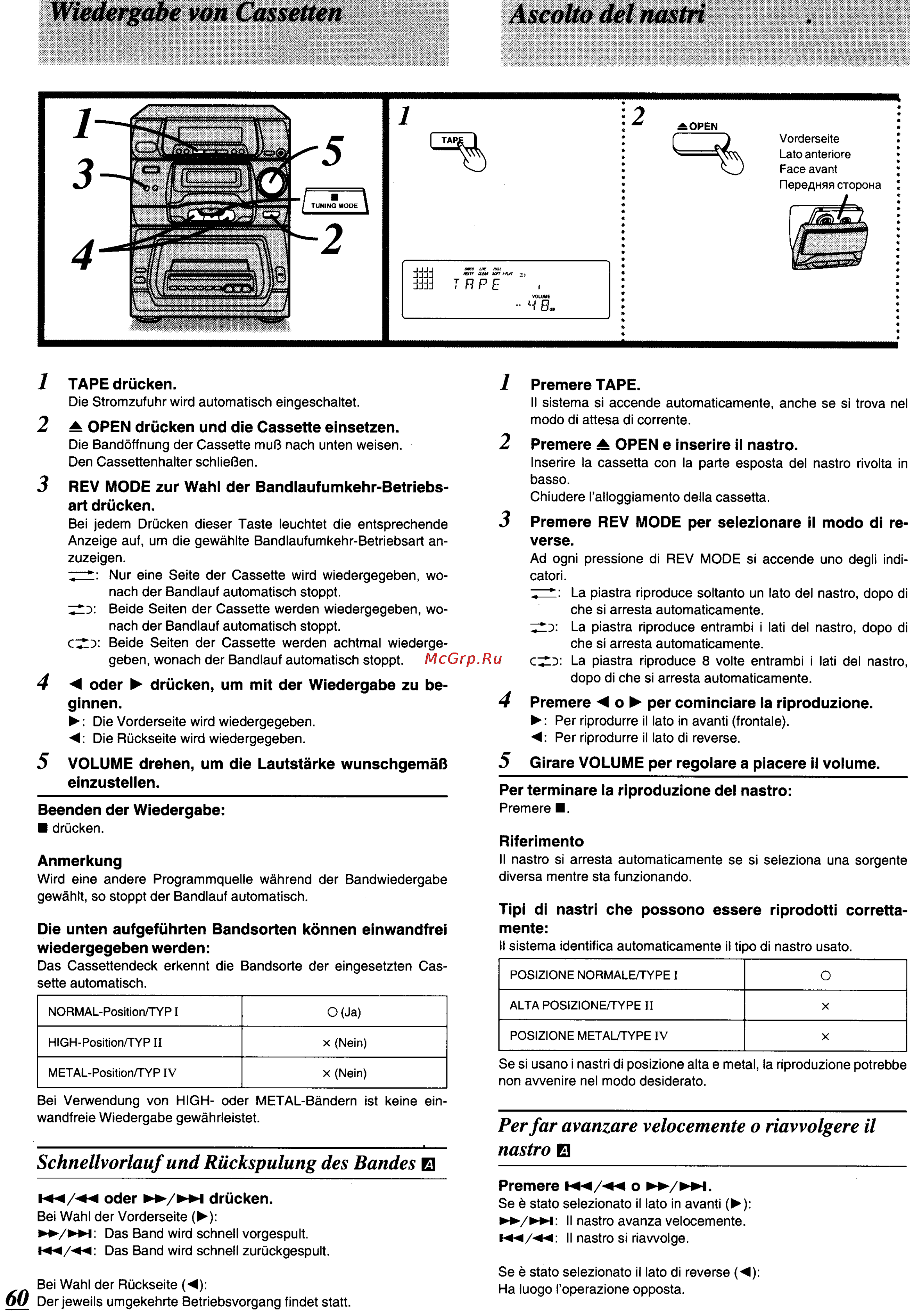 Panasonic SC-CH64M [56/100] Wiedergabe von cassetten ascolto del nastri
