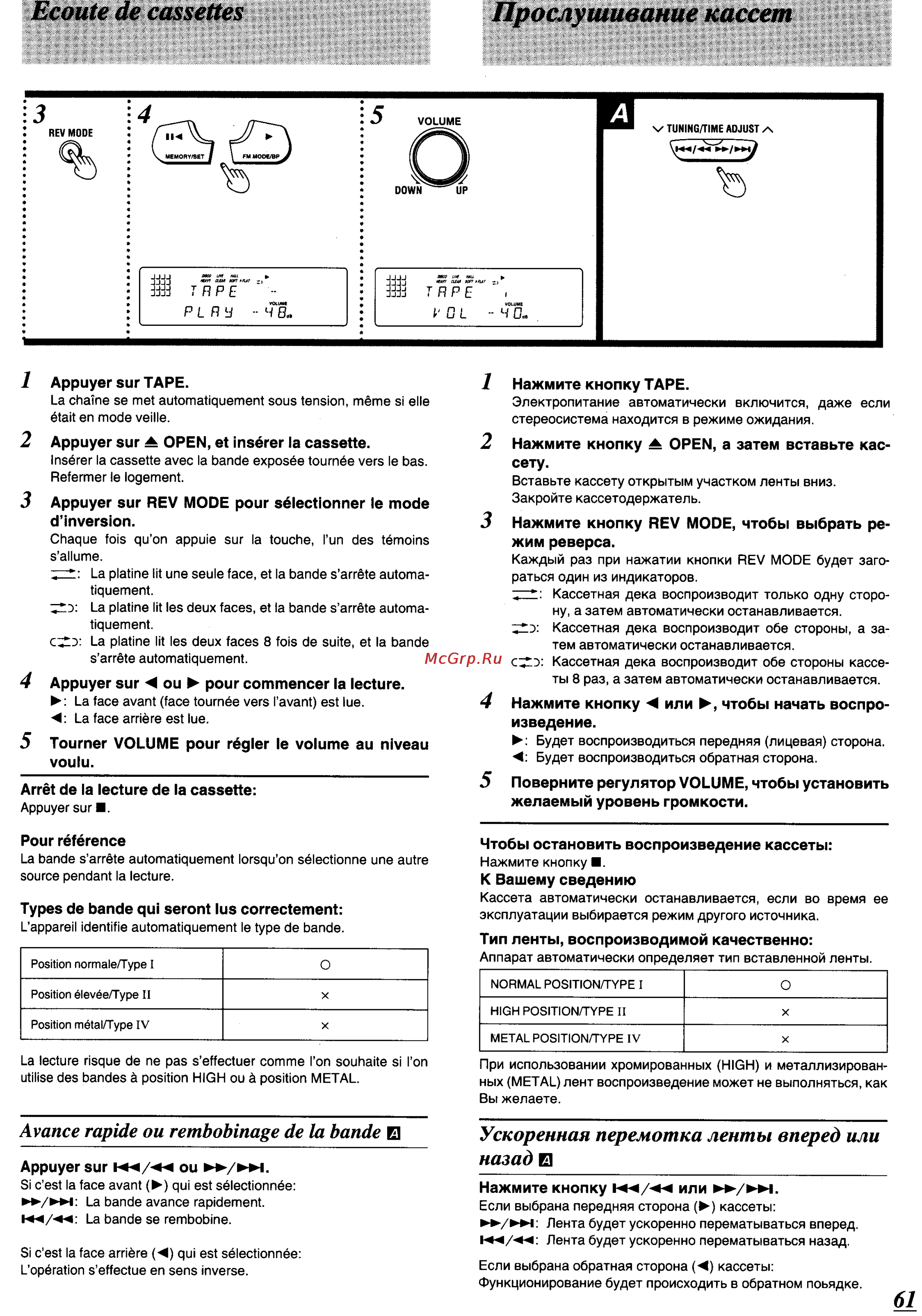 Panasonic SC-CH64M [57/100] Ecoute de cassettes прослушивание кассет