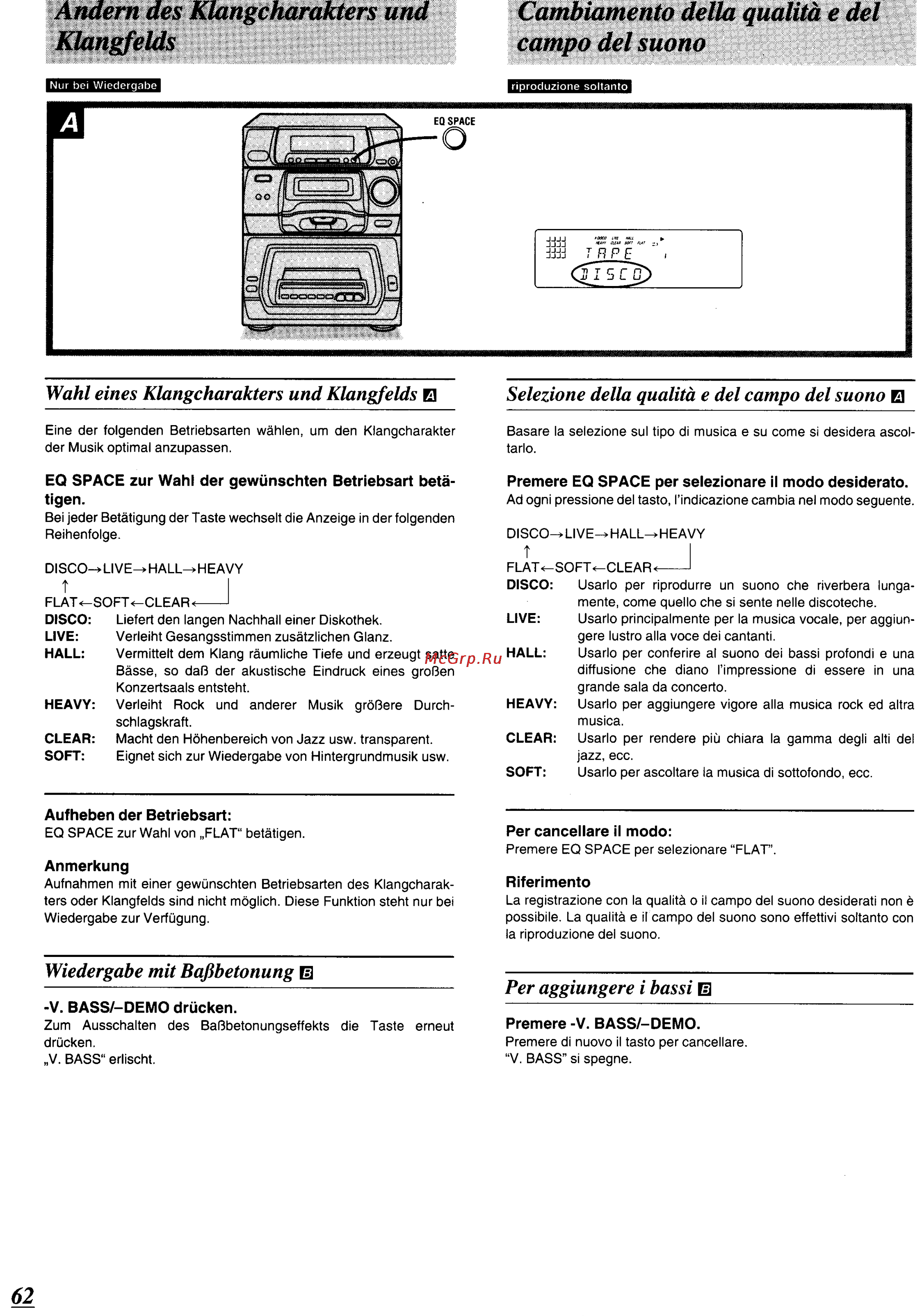 Panasonic SC-CH64M [58/100] Andern des klangcharakters und cambiamento della qualitd e del klangfelds campo del suono