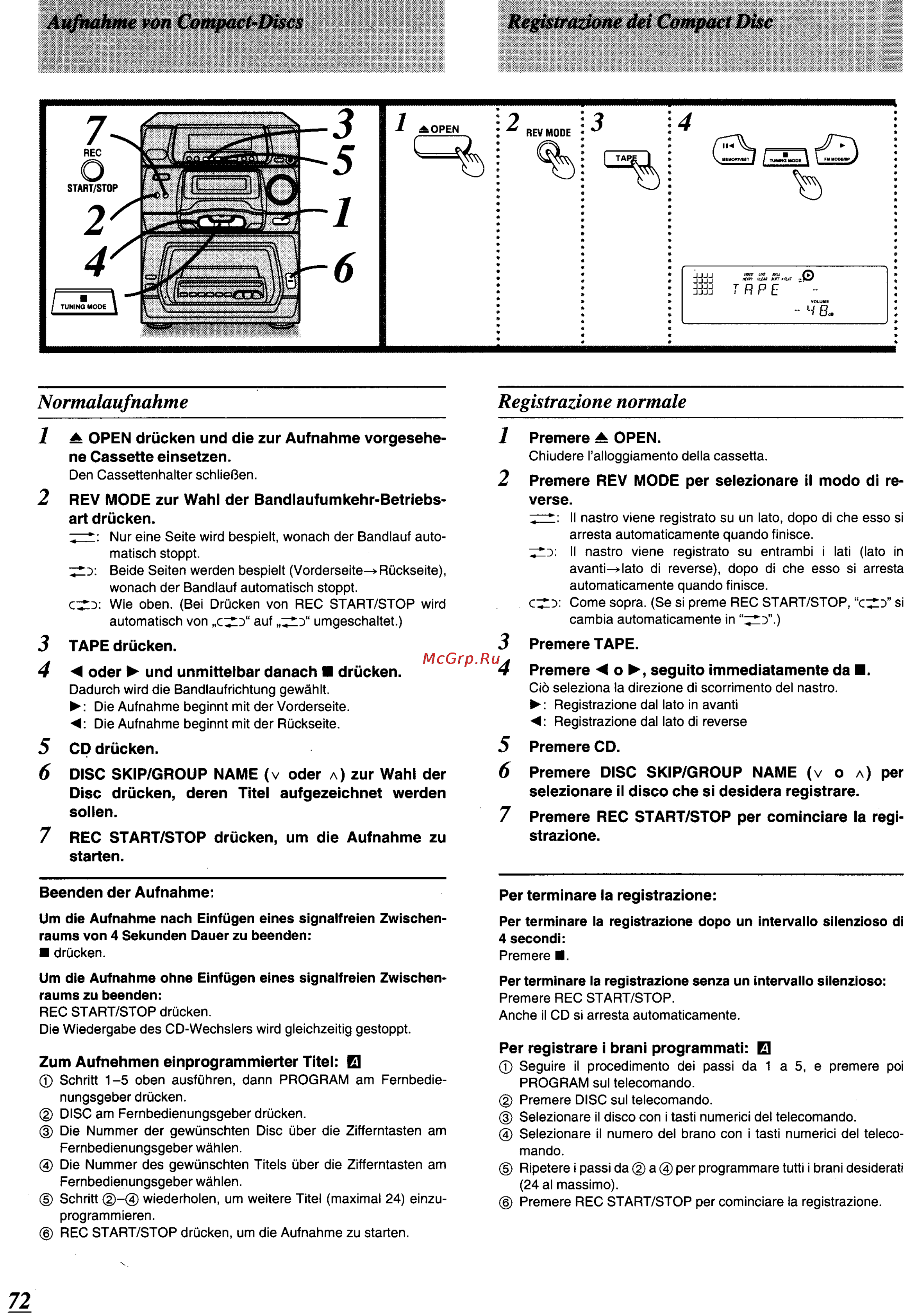 Panasonic SC-CH64M [68/100] Aufnahme von compact discs registrazione dei compact disc
