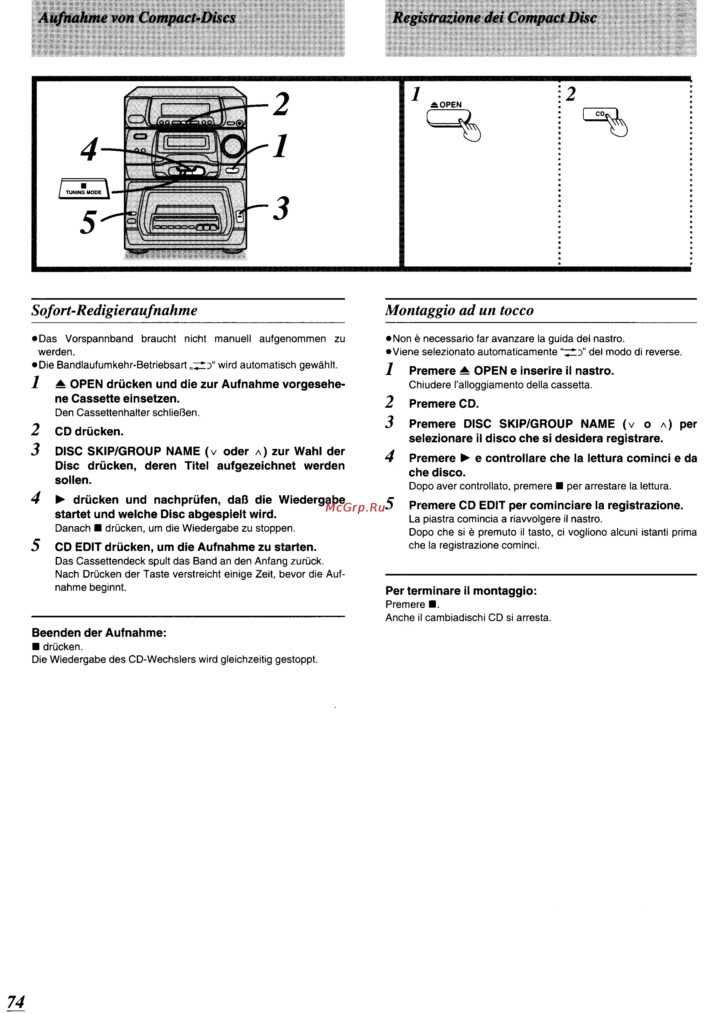 Panasonic SC-CH64M [70/100] Aufnahme von compact discs registrazione dei compact disc