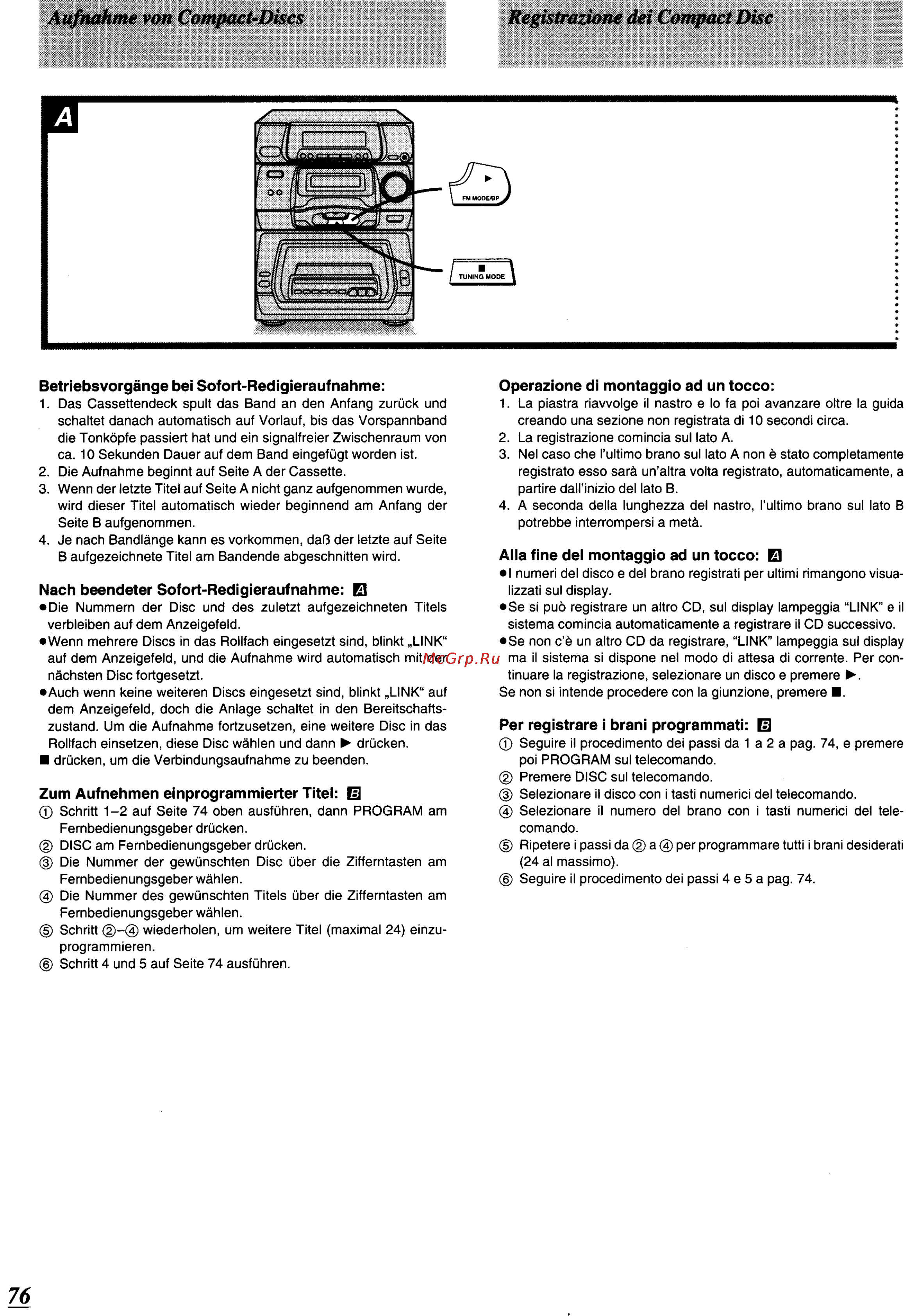 Panasonic SC-CH64M [72/100] Aufnahme von compact discs registrazione dei compact disc