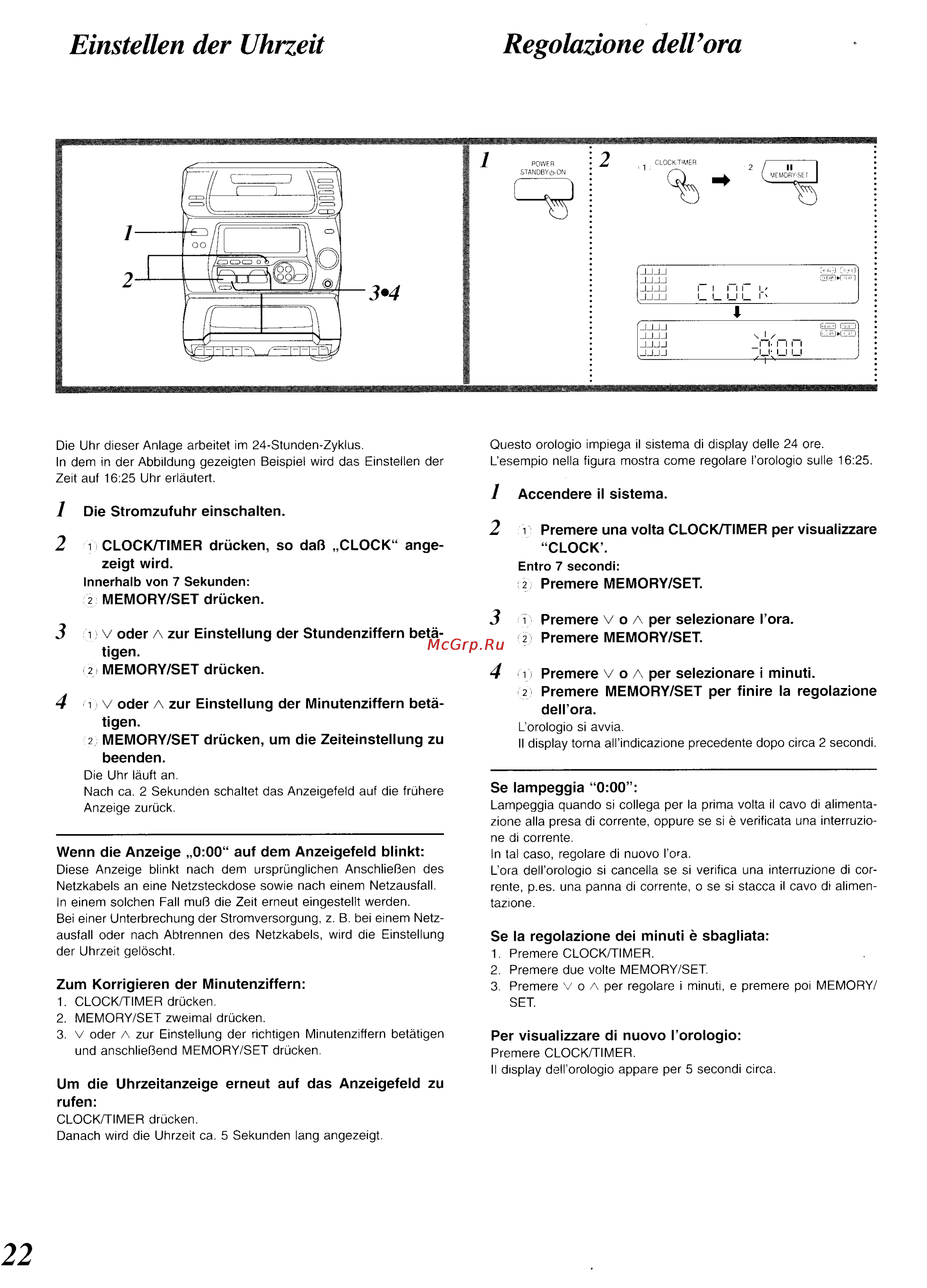 Panasonic SC-CH34 [18/82] Einstellen der uhrzeit regolazione dell ora