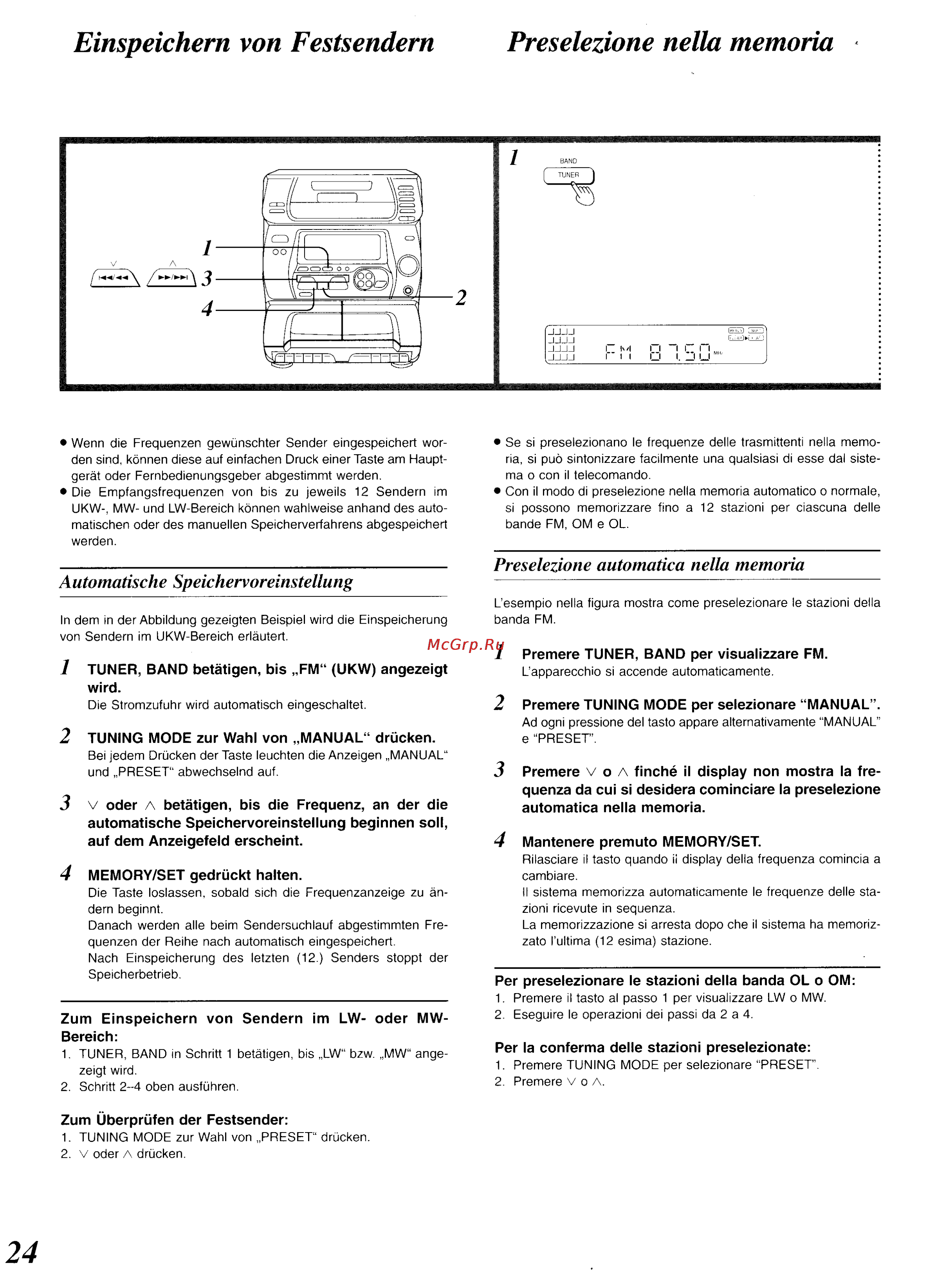 Panasonic SC-CH34 [20/82] Einspeichern von festsendern preselezione nella memoria